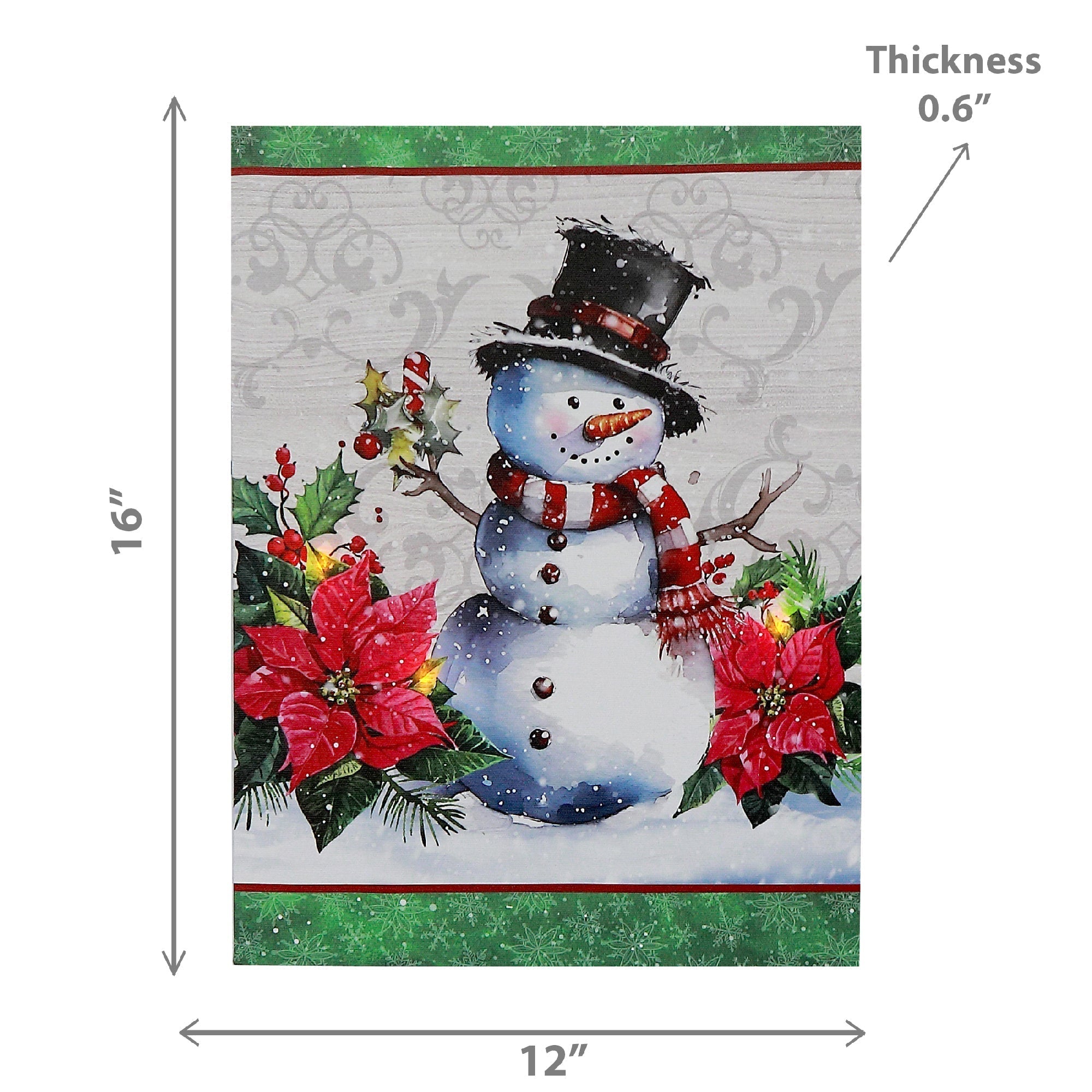LED Canvas Wall Art Snowman with Poinsettia – Christmas Wall Decor, Holiday Canvas Artwork, Winter Decor, Illuminated Seasonal Artwork