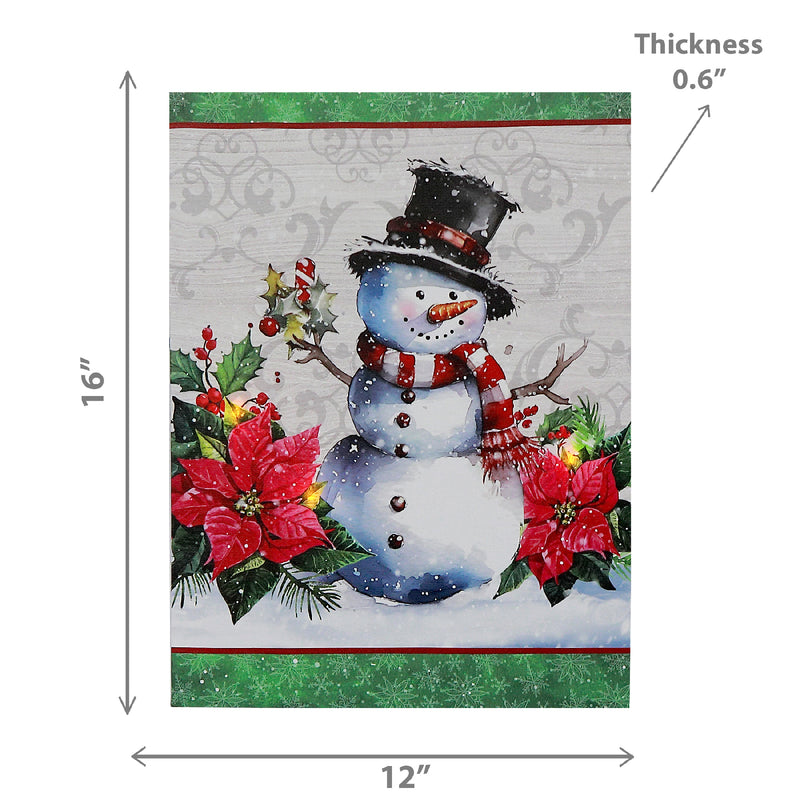 Led Canvas Wall Art (Snowman With Poinsettia)
