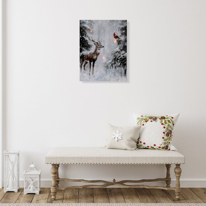 Led Canvas Wall Art (Deer In Winter Forest)