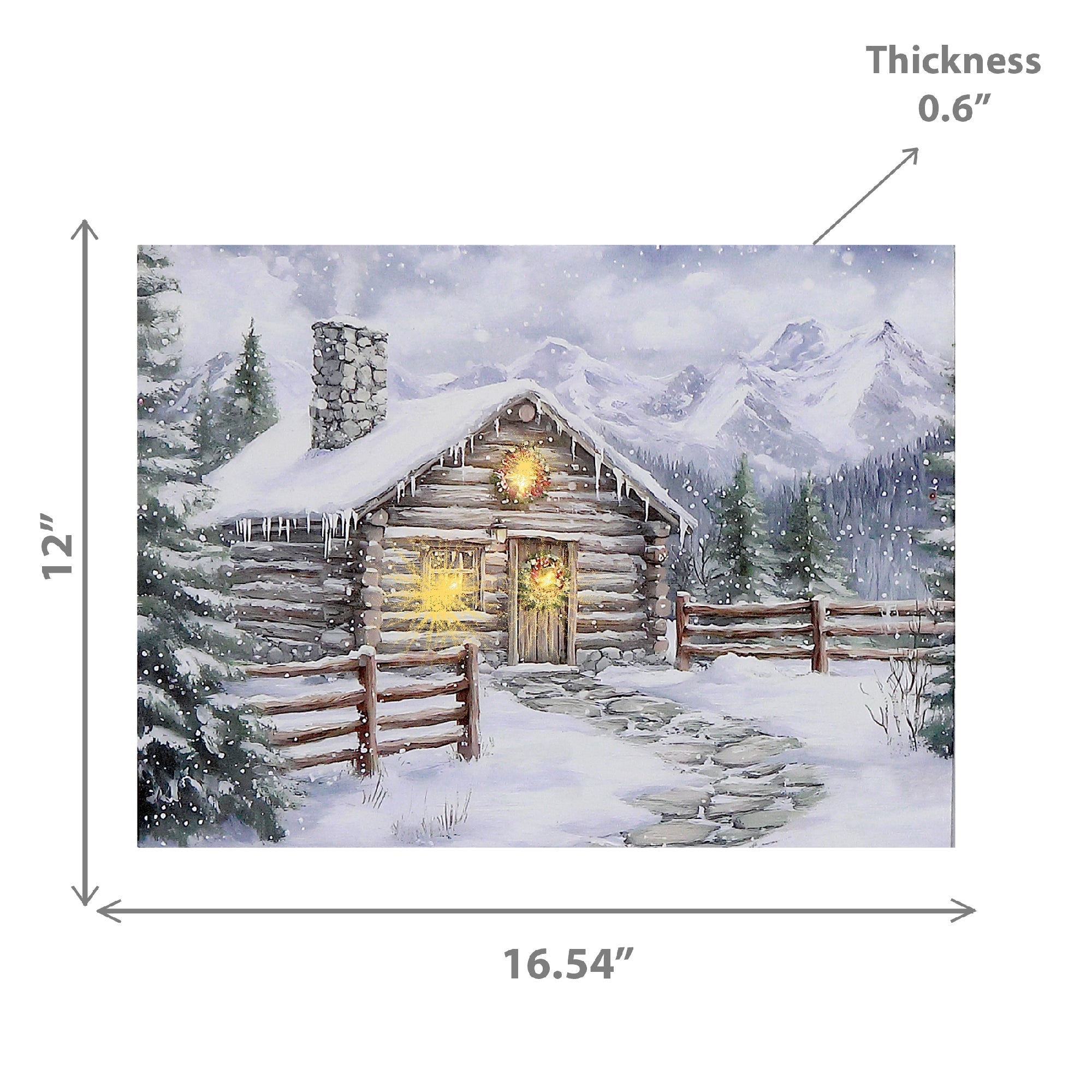 LED Canvas Wall Art Winter Cabin with Chimney – Holiday Wall Decor, Illuminated Christmas Canvas, Winter Landscape Artwork, Festive Home Decoration