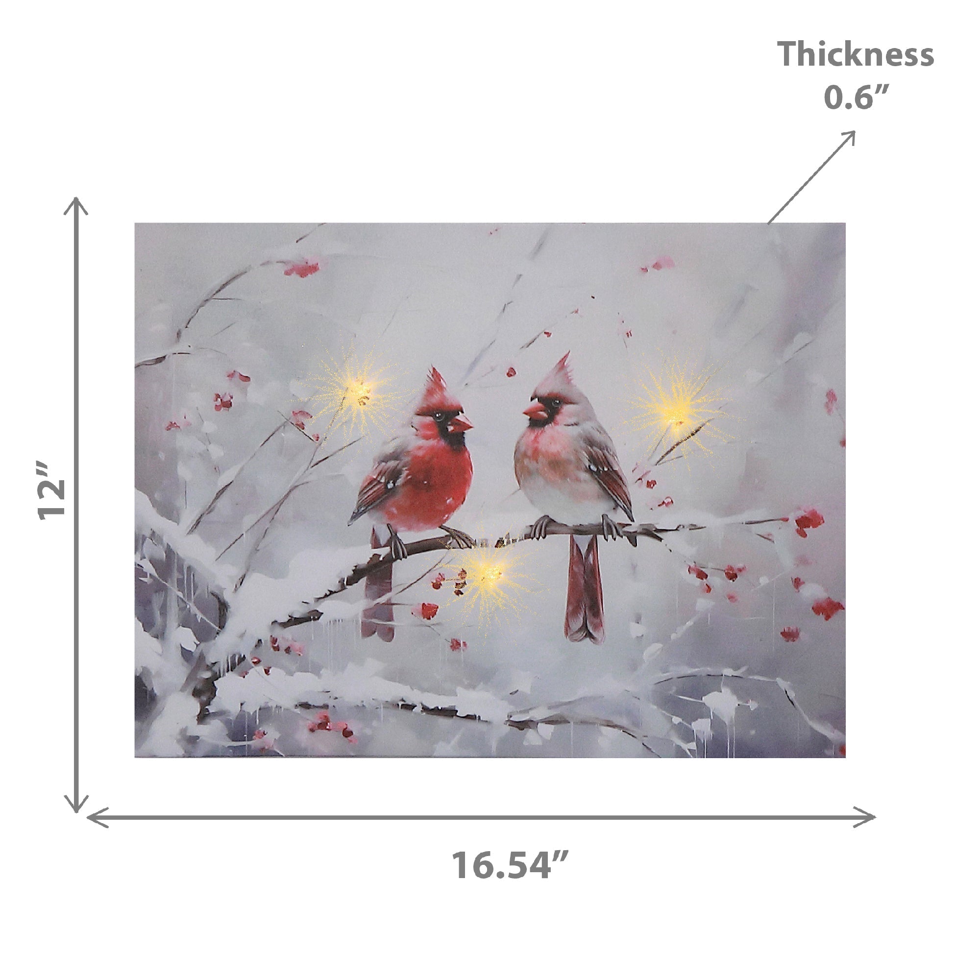 LED Canvas Wall Art Two Cardinals in Winter – Christmas Decor, Holiday Wall Hanging, Winter Birds Artwork, Illuminated Canvas, Festive Home Decor