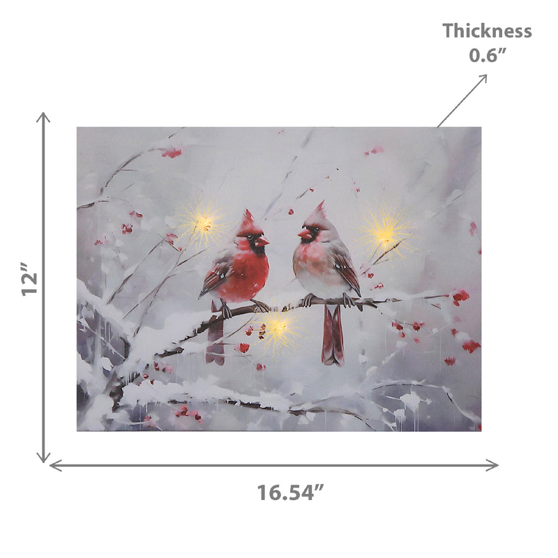 Led Canvas Wall Art ( Two Cardinals In Winter)