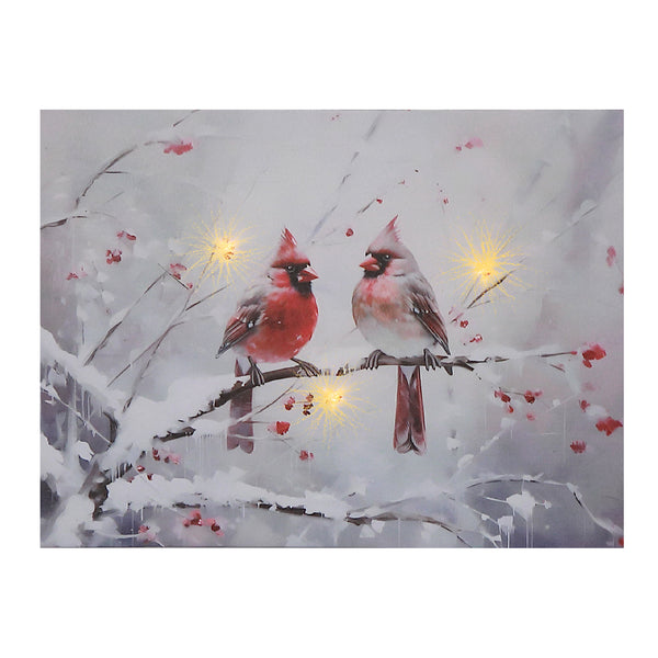 Led Canvas Wall Art ( Two Cardinals In Winter)