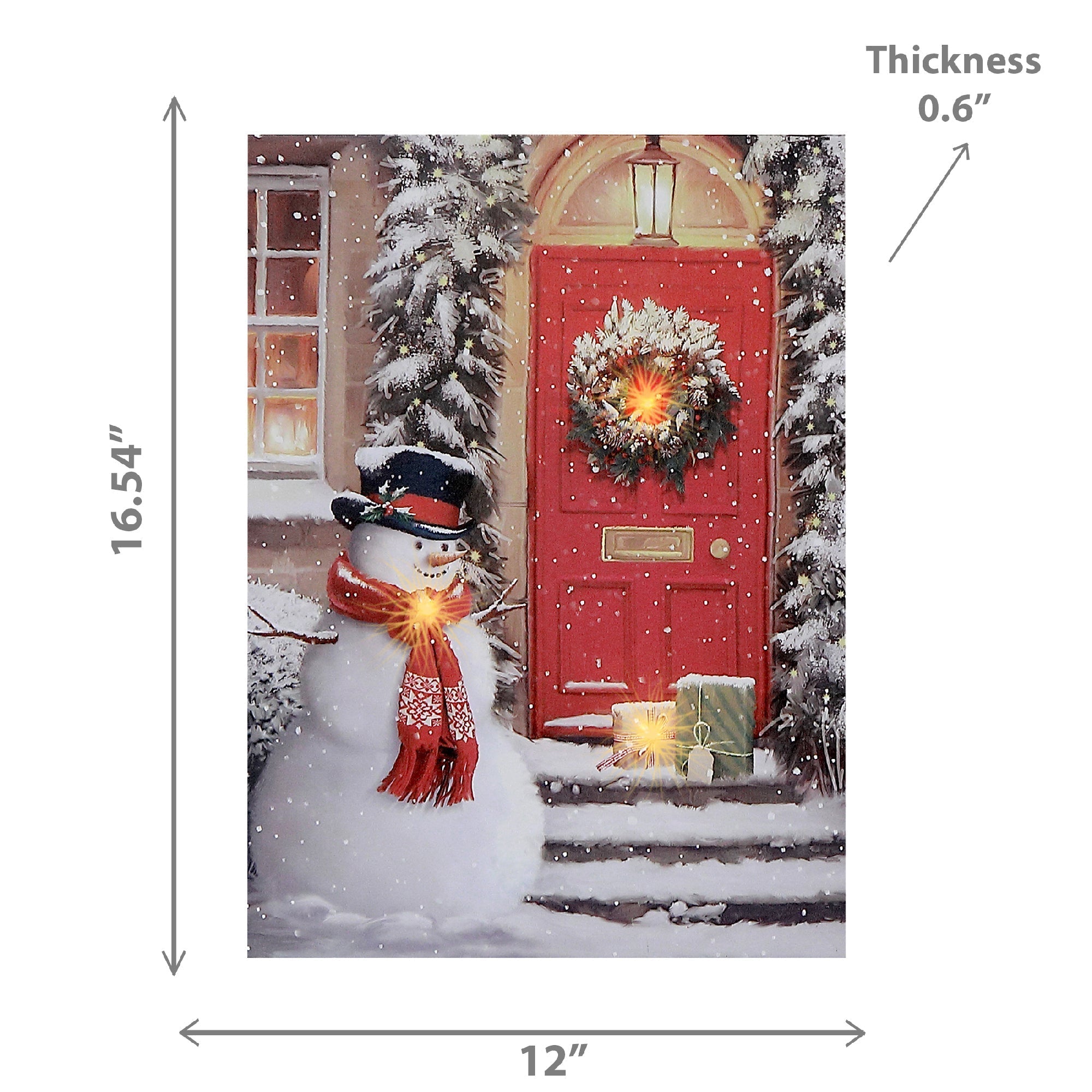 LED Canvas Wall Art Snowman with Red Scarf at Front Door, Holiday Wall Decoration, Christmas Lighted Canvas