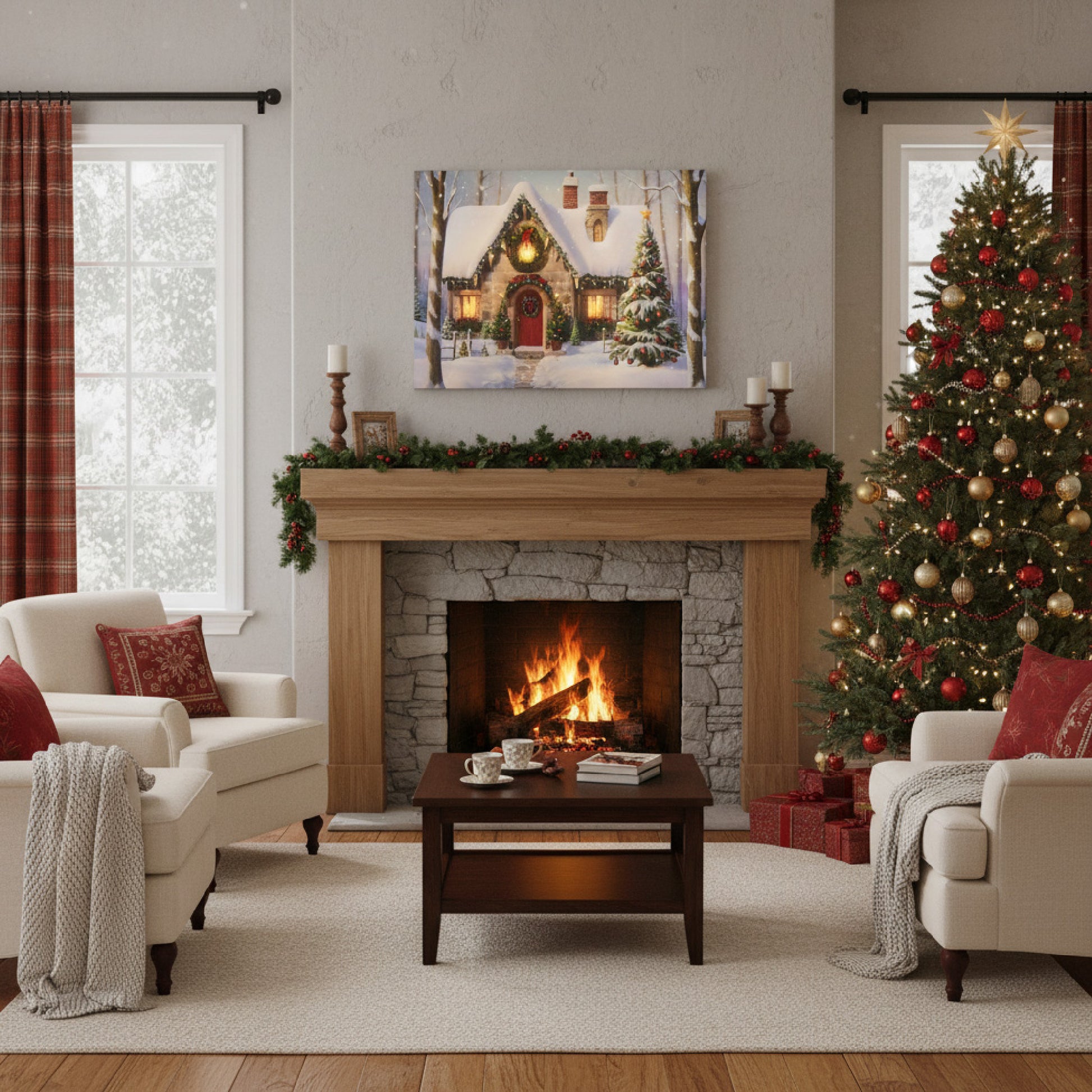 LED Canvas Wall Art Country House, Wall Decor, Holiday Decor