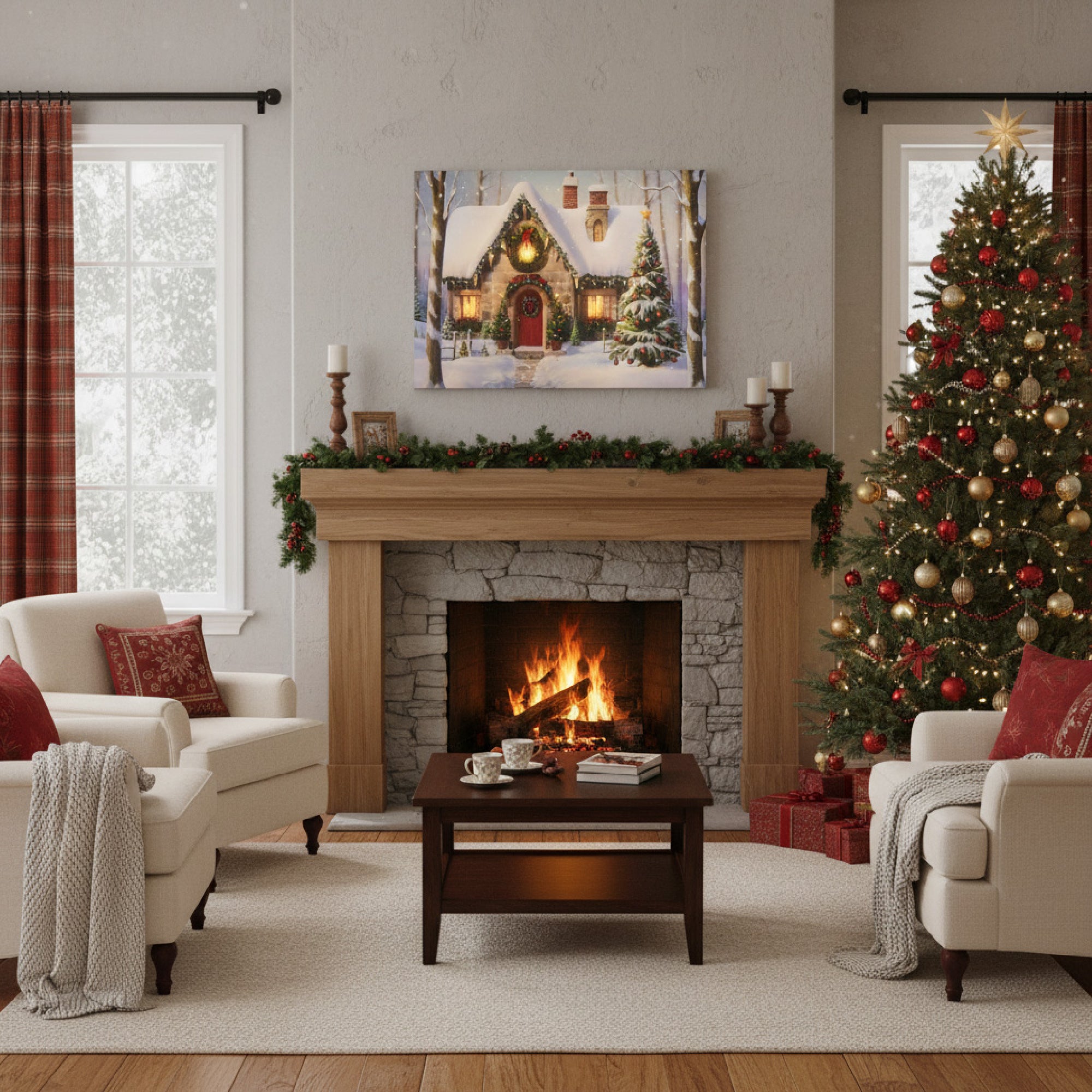 LED Canvas Wall Art Country House, Wall Decor, Holiday Decor