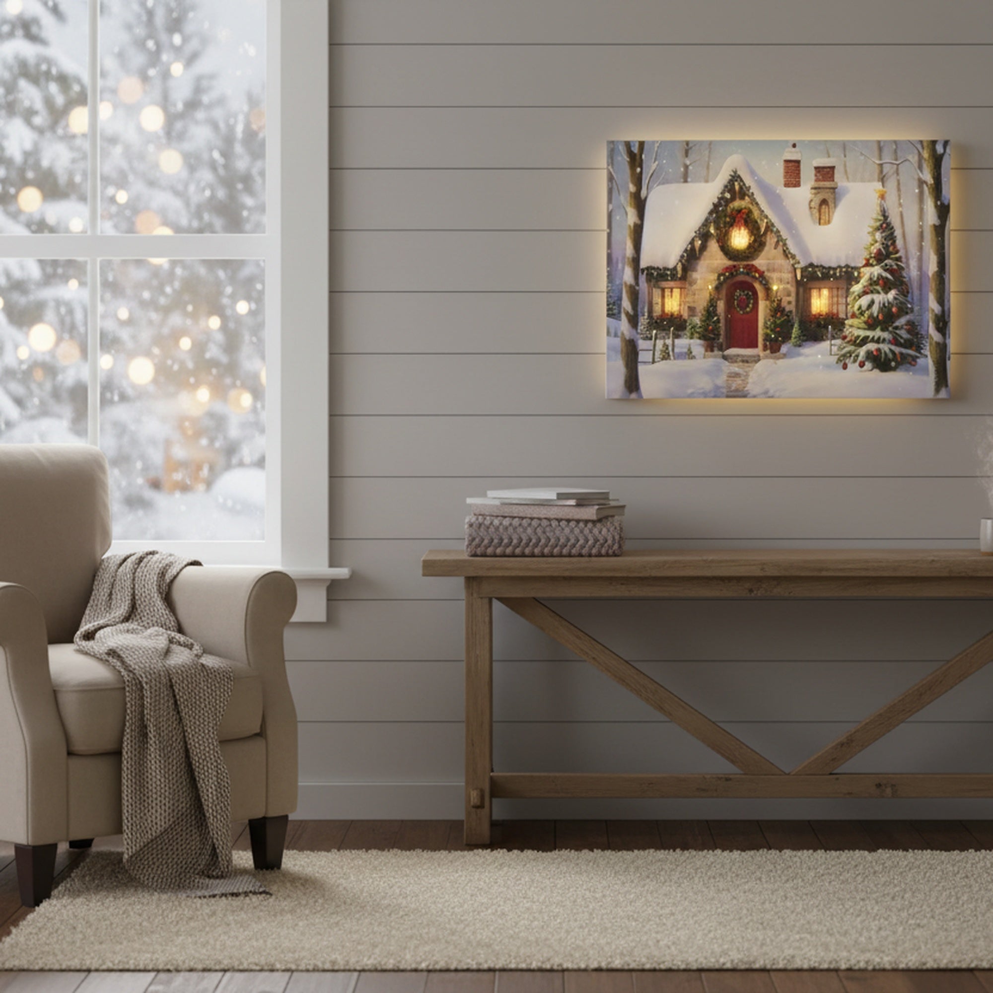 LED Canvas Wall Art Country House, Wall Decor, Holiday Decor