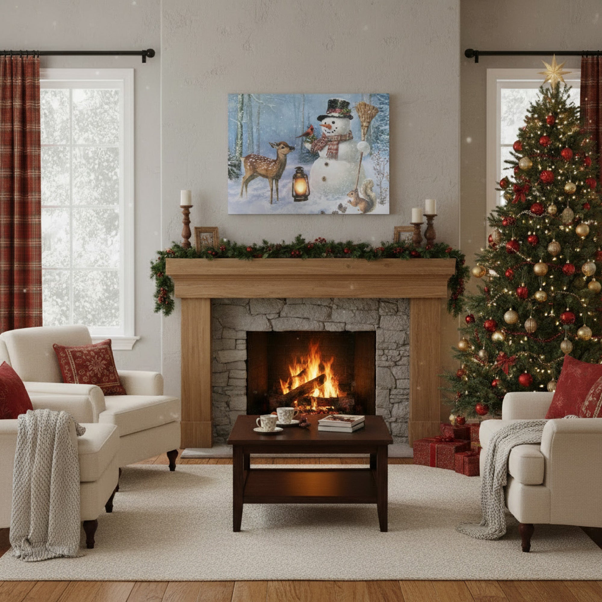 LED Canvas Wall Art Snowman & Forest Friends, Christmas, Wall Decor, Holiday Decor