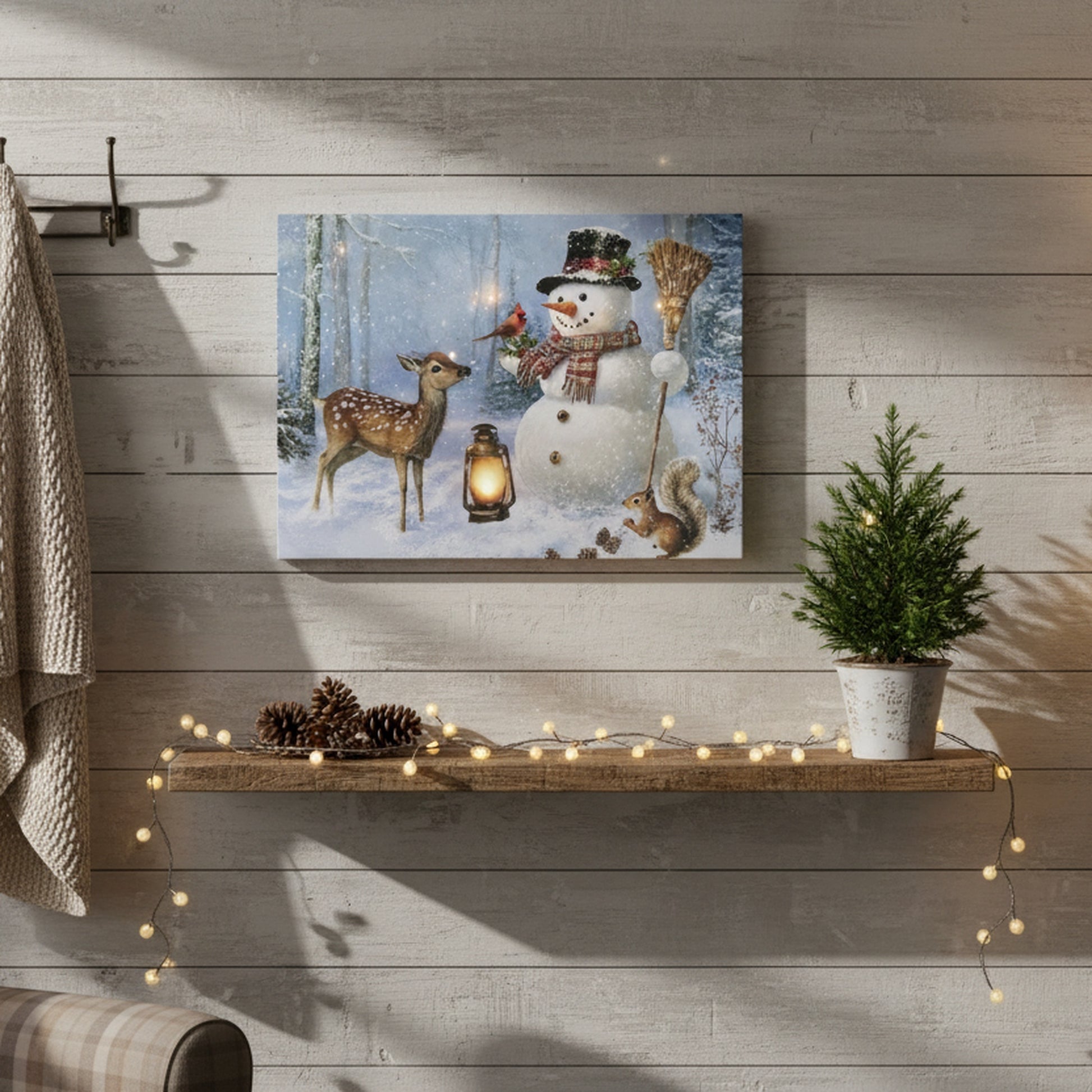 LED Canvas Wall Art Snowman & Forest Friends, Christmas, Wall Decor, Holiday Decor