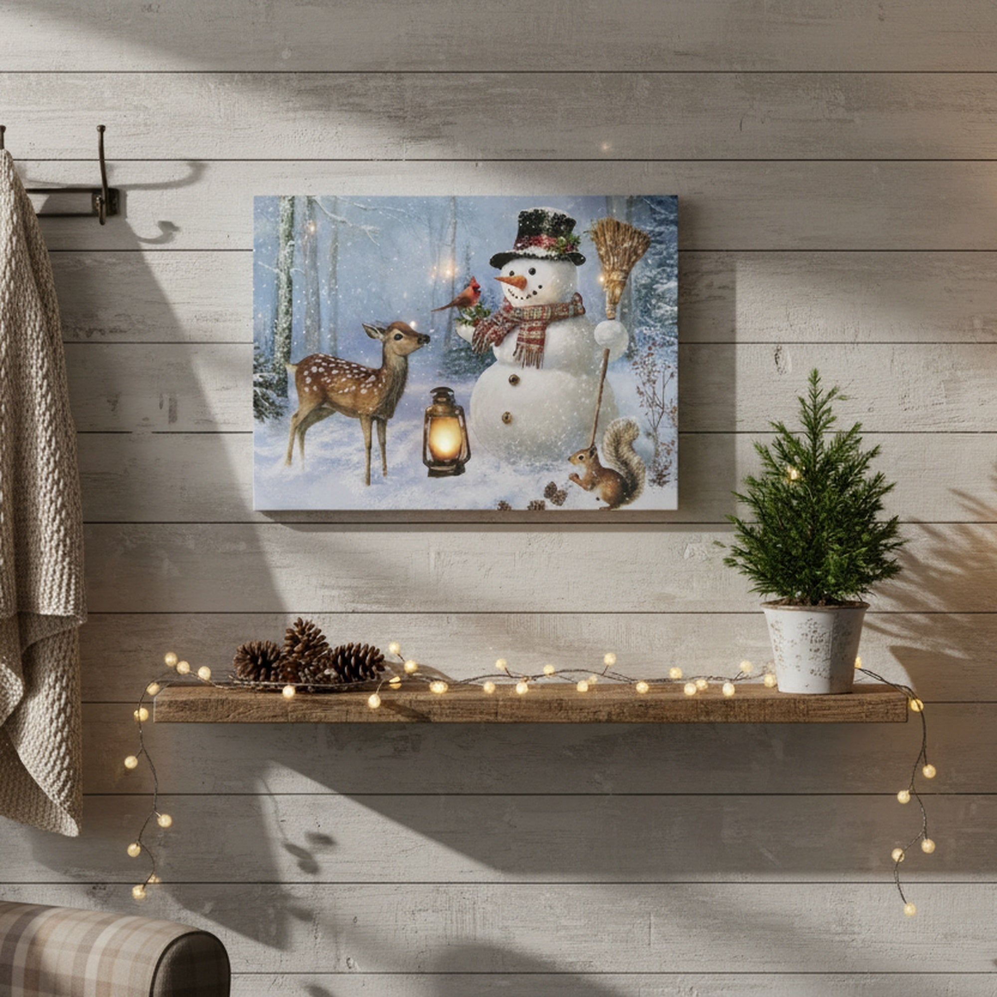 LED Canvas Wall Art Snowman & Forest Friends, Christmas, Wall Decor, Holiday Decor
