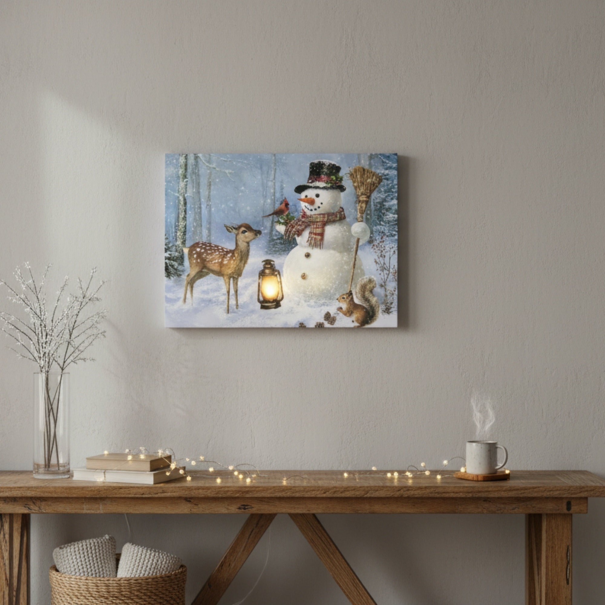 LED Canvas Wall Art Snowman & Forest Friends, Christmas, Wall Decor, Holiday Decor