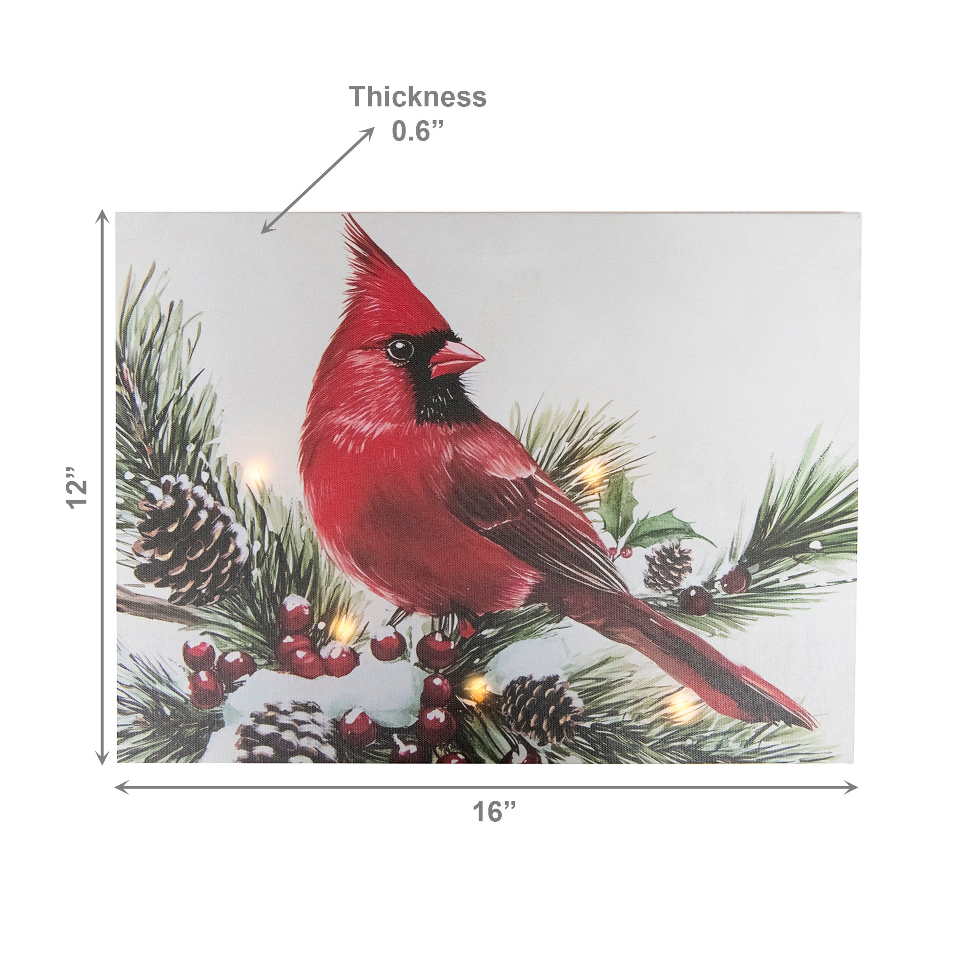 LED Canvas Wall Art Cardinal on Branch, Christmas, Wall Decor, Holiday Decor