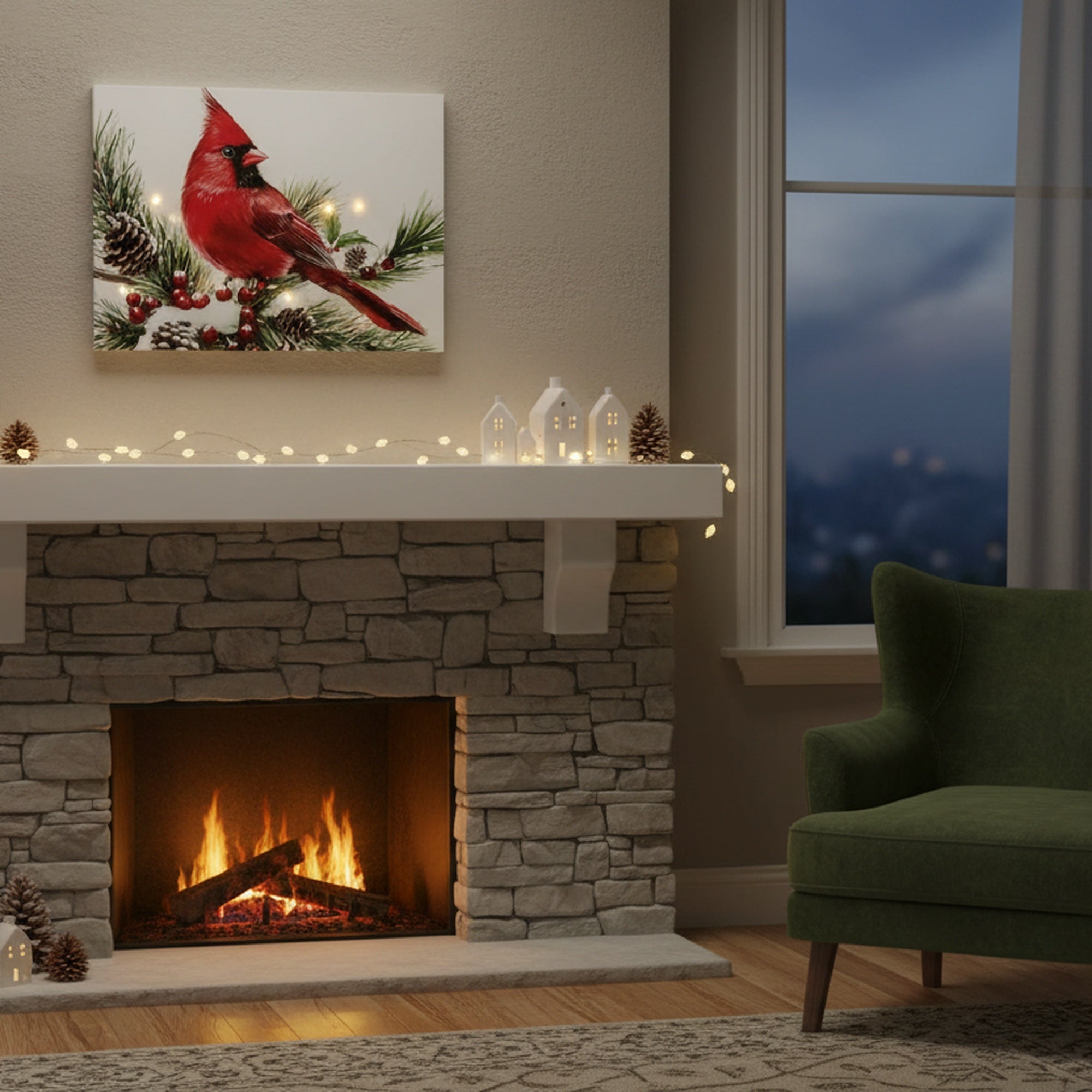 LED Canvas Wall Art Cardinal on Branch, Christmas, Wall Decor, Holiday Decor