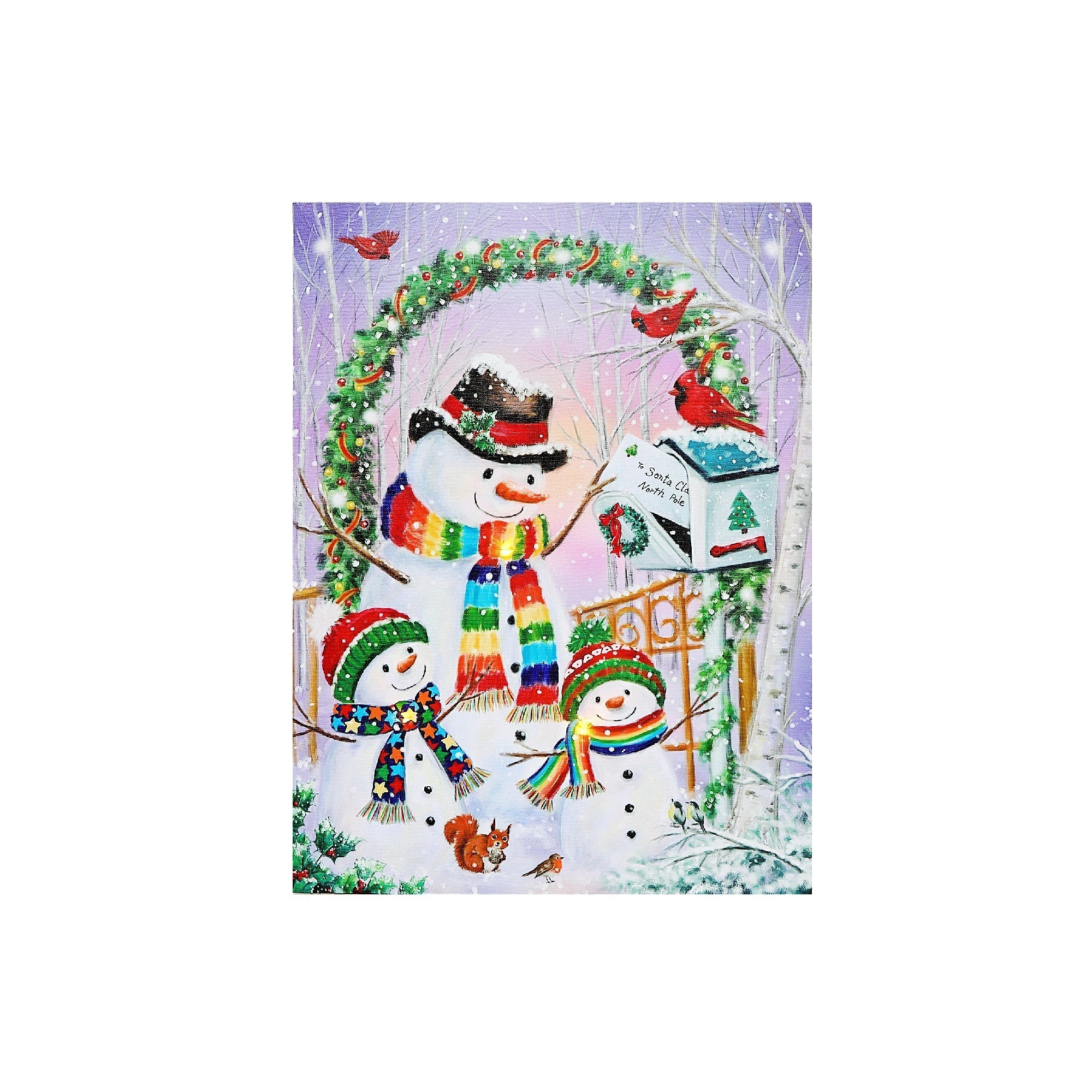 Christmas LED Canvas Wall Art Snowman Mailing Letter 12 X 16 Inch, Holiday Wall Decor, Festive Accent