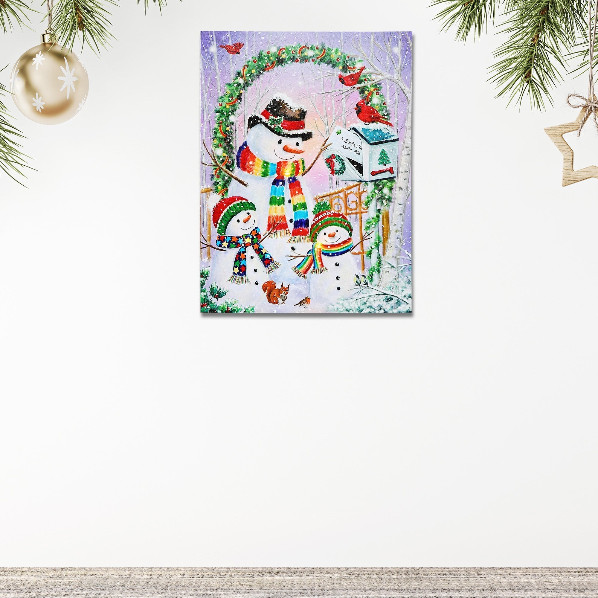 Christmas LED Canvas Wall Art Snowman Mailing Letter 12 X 16 Inch, Holiday Wall Decor, Festive Accent