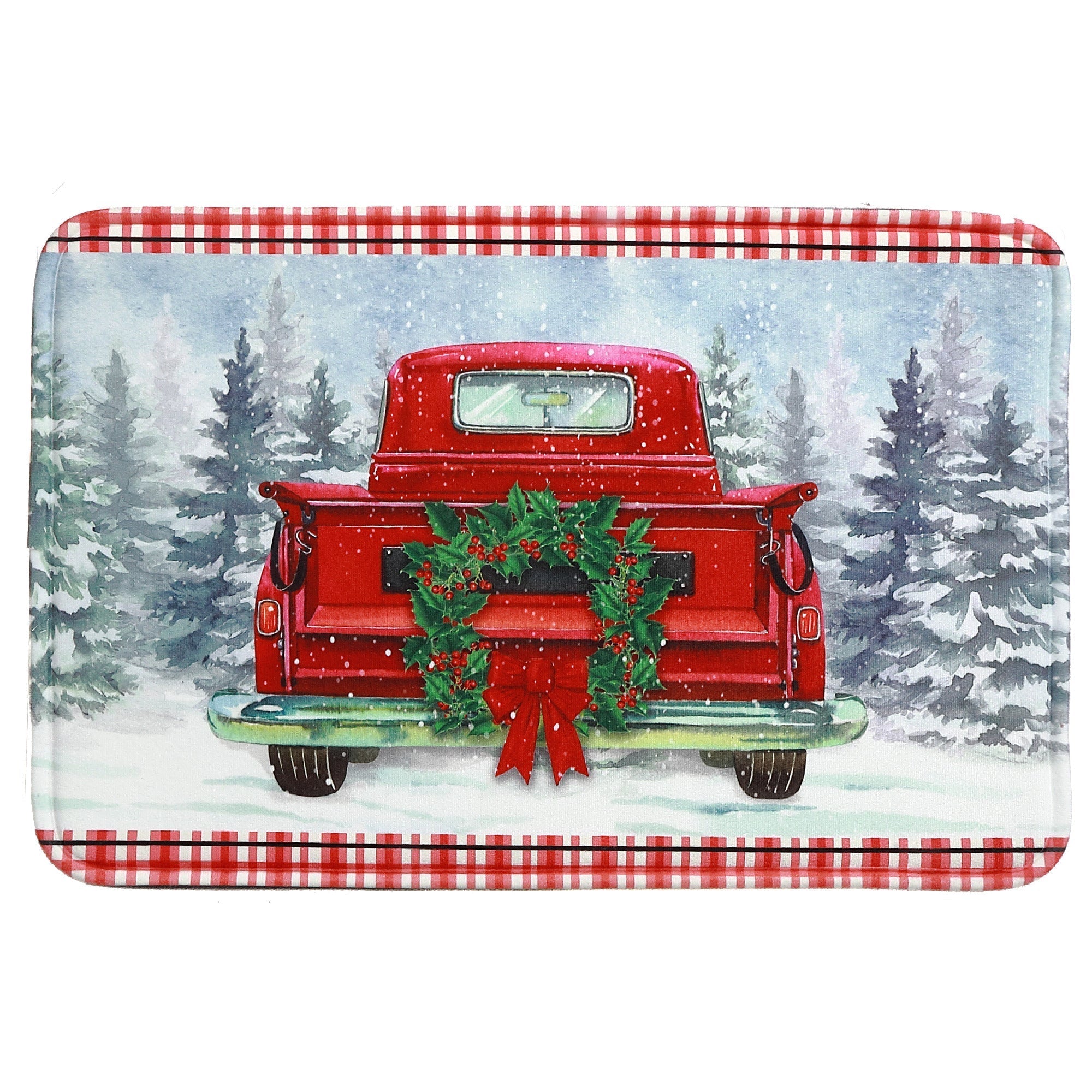 Memory Foam Digital Print Mat Red Truck – Holiday Floor Mat, Christmas Welcome Mat, Festive Home Décor