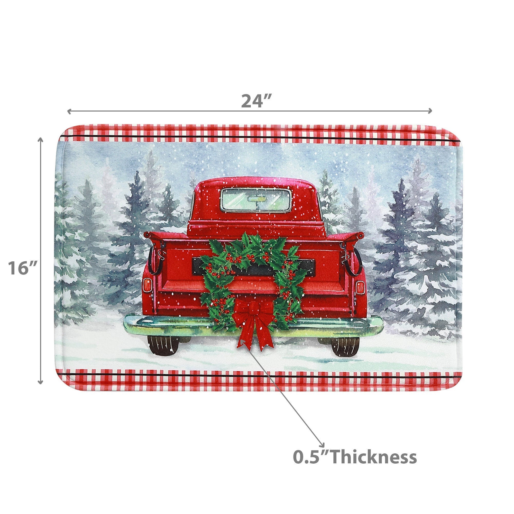 Memory Foam Digital Print Mat Red Truck – Holiday Floor Mat, Christmas Welcome Mat, Festive Home Décor