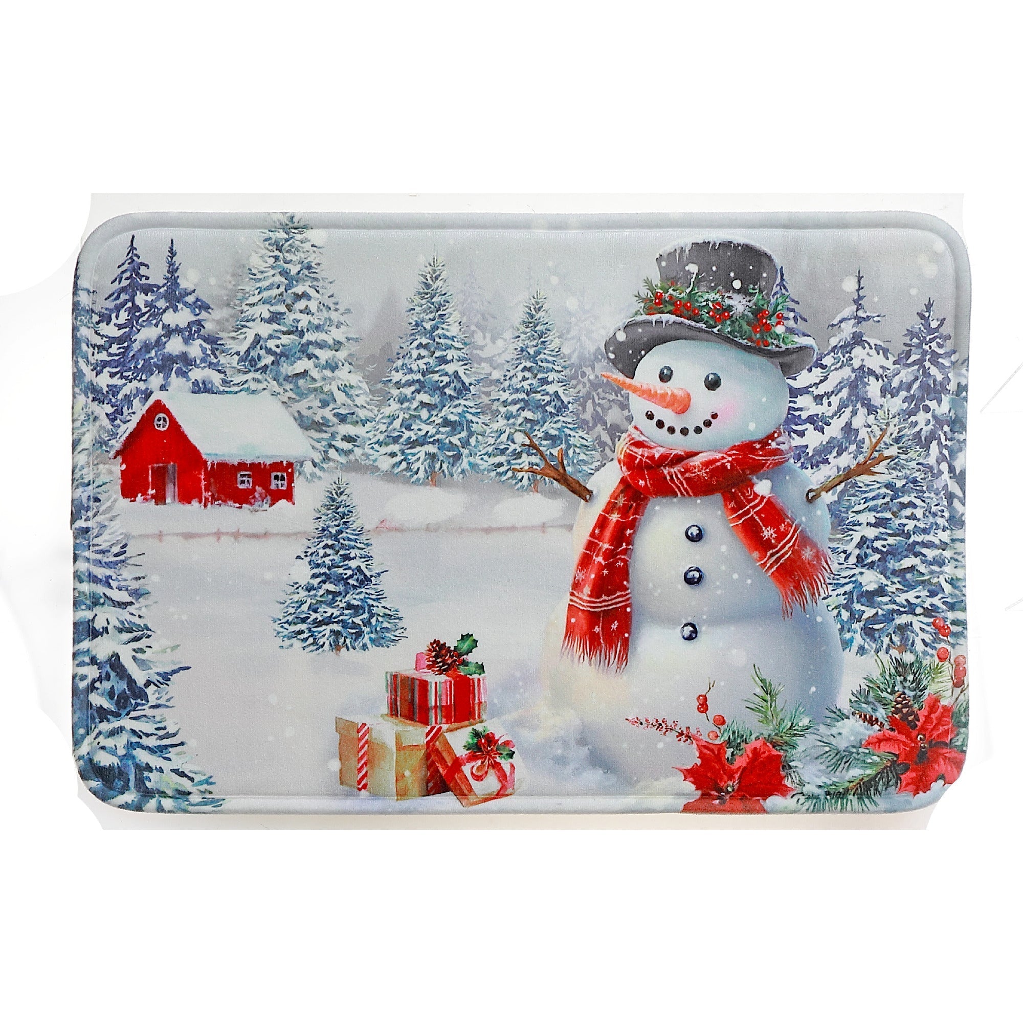 Memory Foam Digital Print Mat Snowman in Forest – Holiday Floor Mat, Christmas Home Décor, Winter Welcome Mat