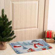 Memory Foam Digital Print Mat Snowman in Forest – Holiday Floor Mat, Christmas Home Décor, Winter Welcome Mat