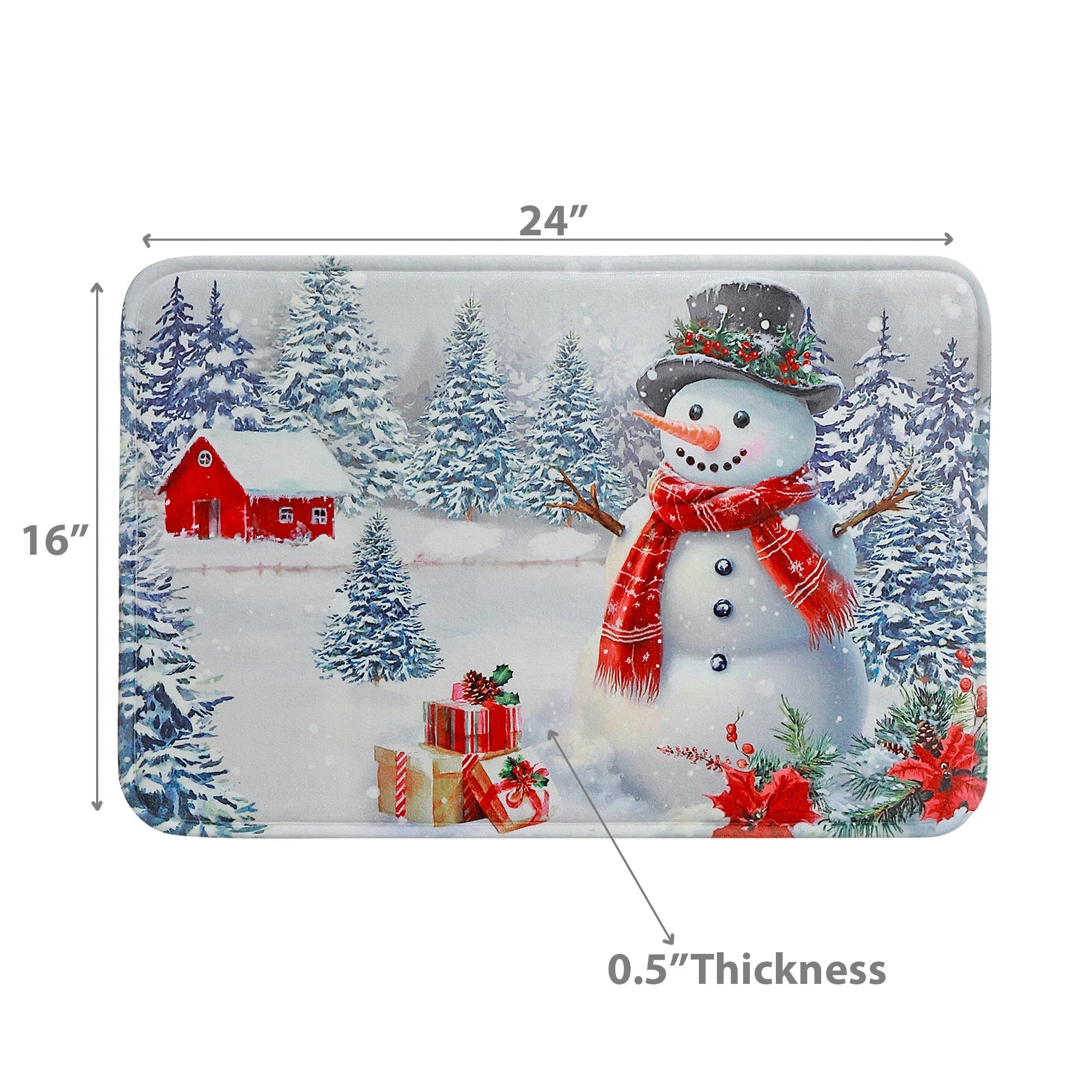 Memory Foam Digital Print Mat Snowman in Forest – Holiday Floor Mat, Christmas Home Décor, Winter Welcome Mat