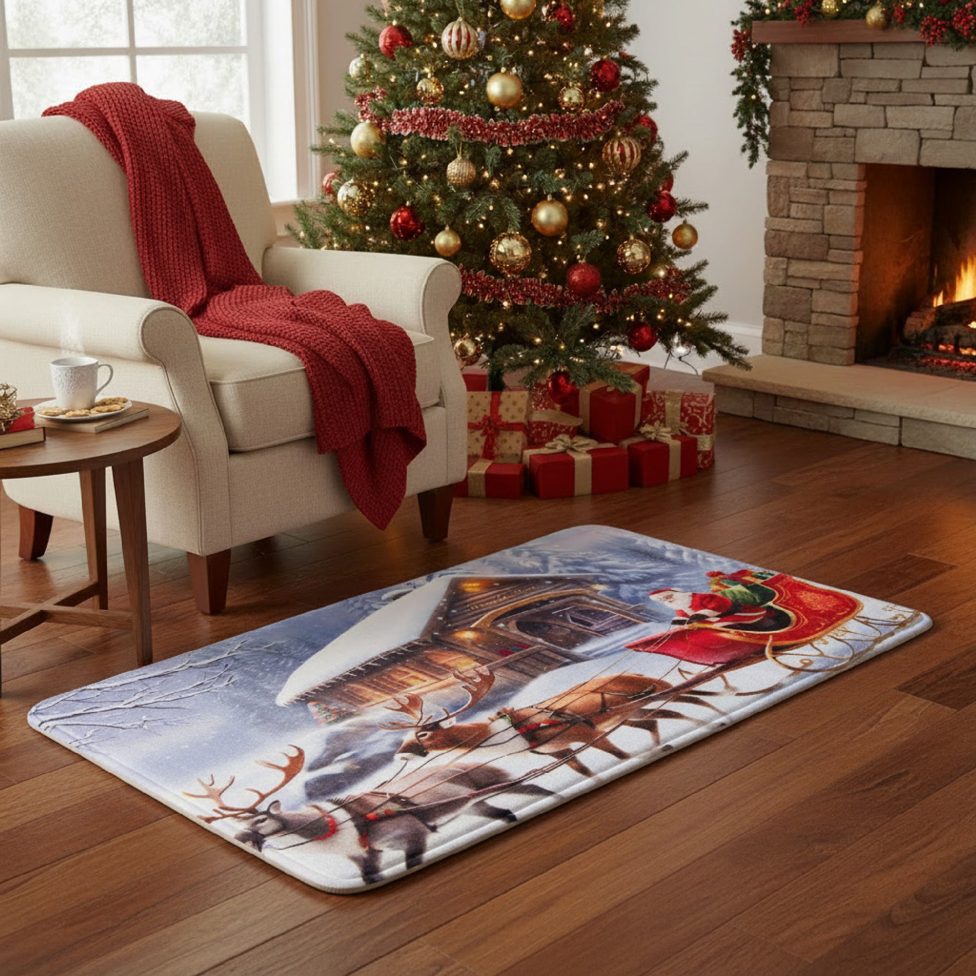 Memory Foam Digital Print Mat Santa with Sleigh, Christmas, Holiday Decor
