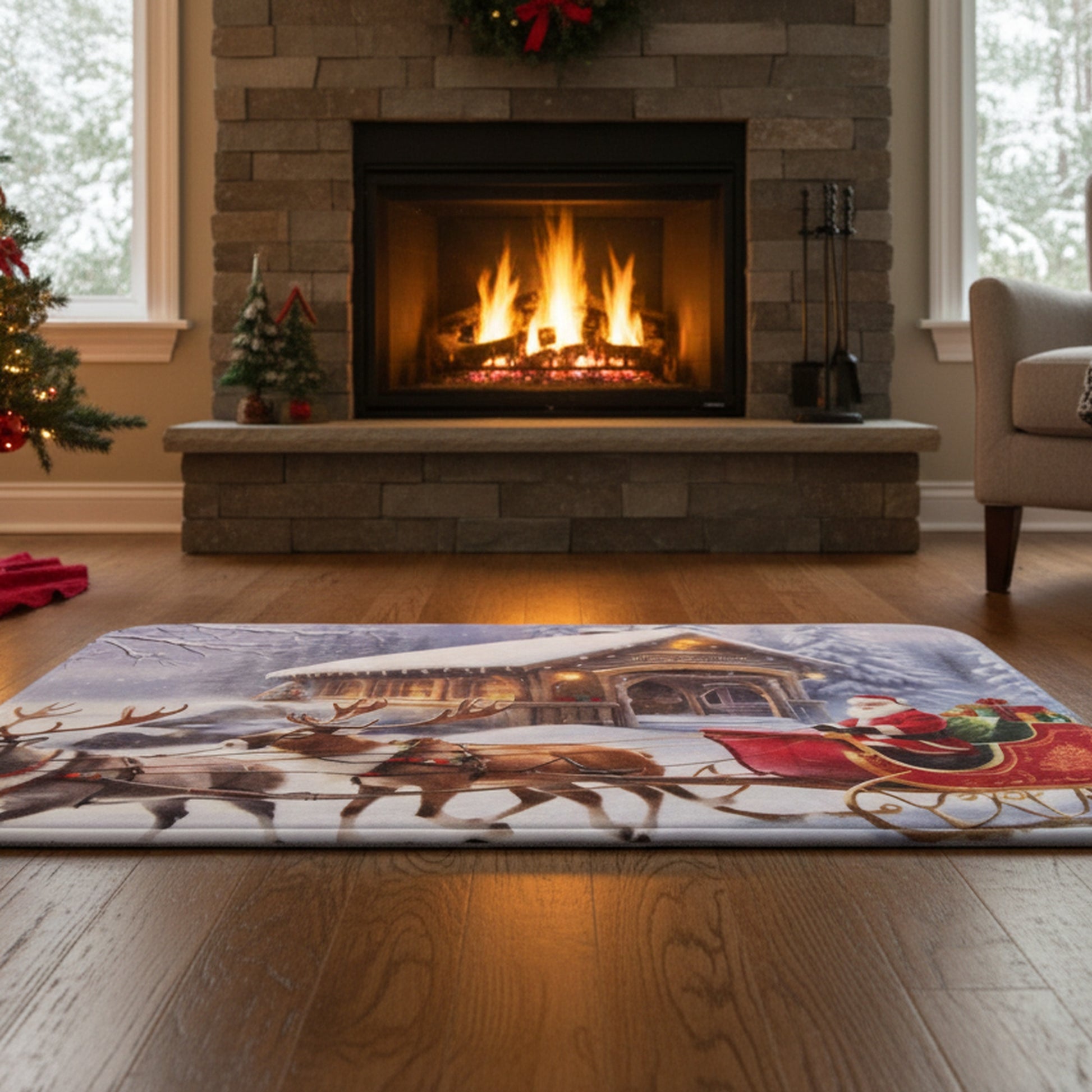 Memory Foam Digital Print Mat Santa with Sleigh, Christmas, Holiday Decor