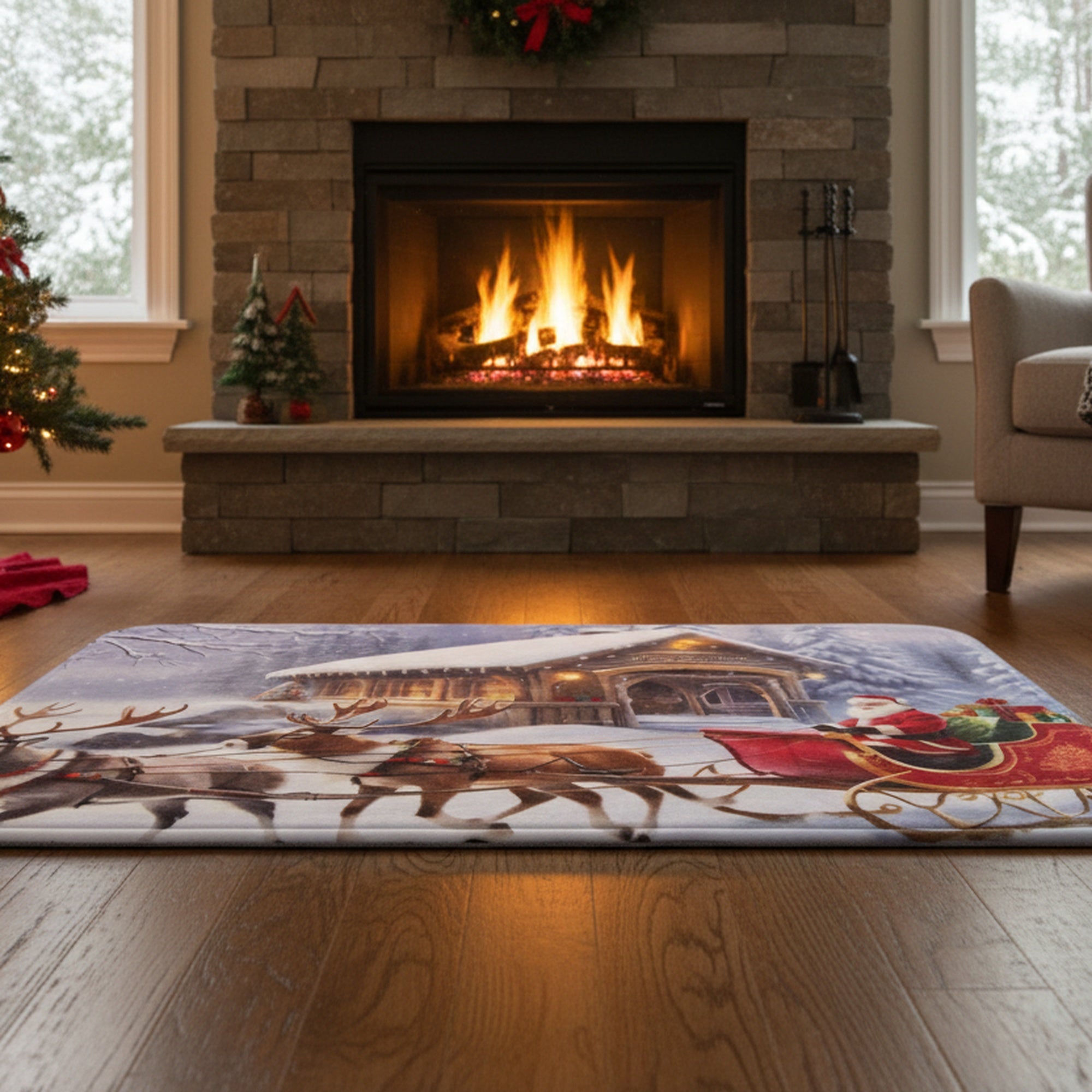 Memory Foam Digital Print Mat Santa with Sleigh, Christmas, Holiday Decor