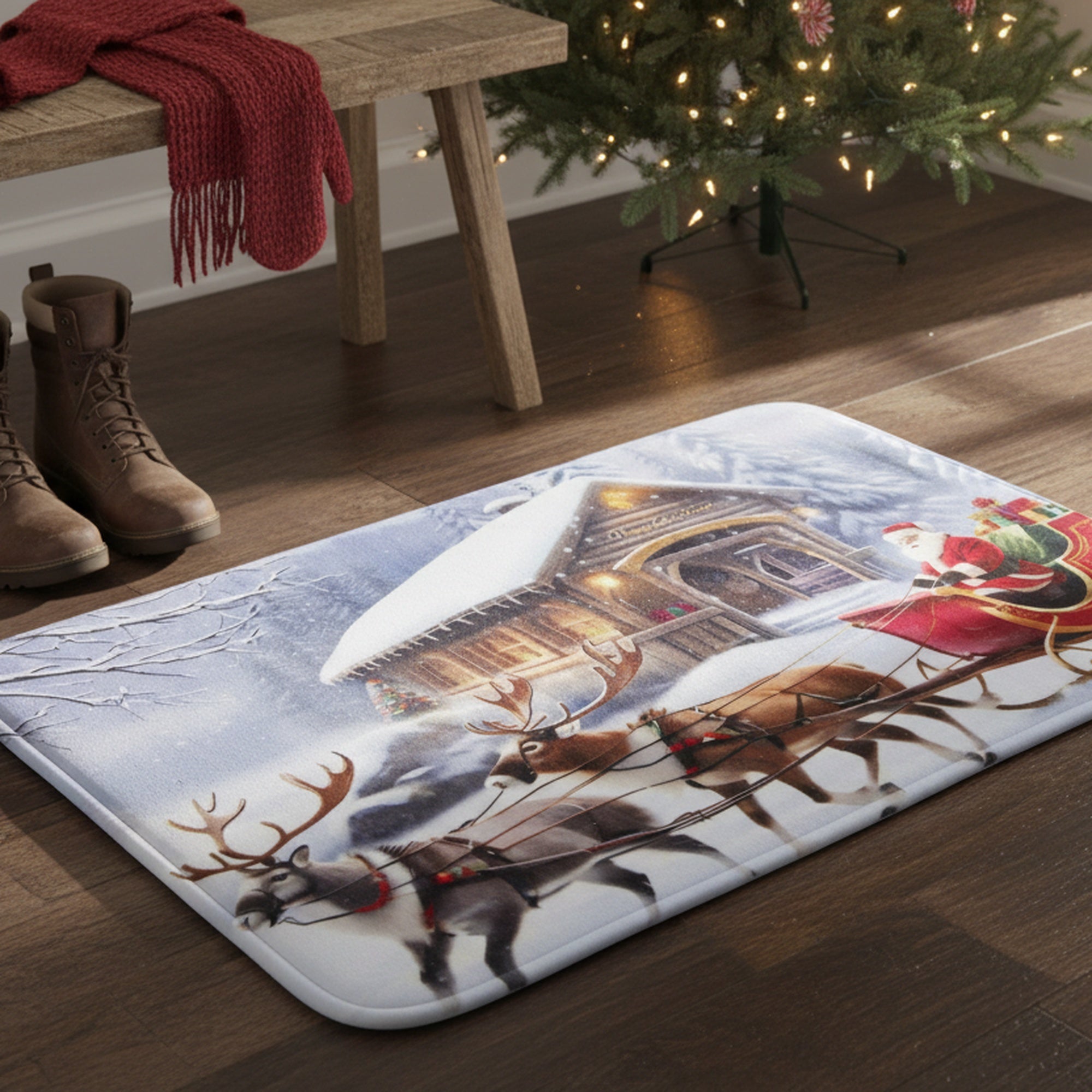 Memory Foam Digital Print Mat Santa with Sleigh, Christmas, Holiday Decor