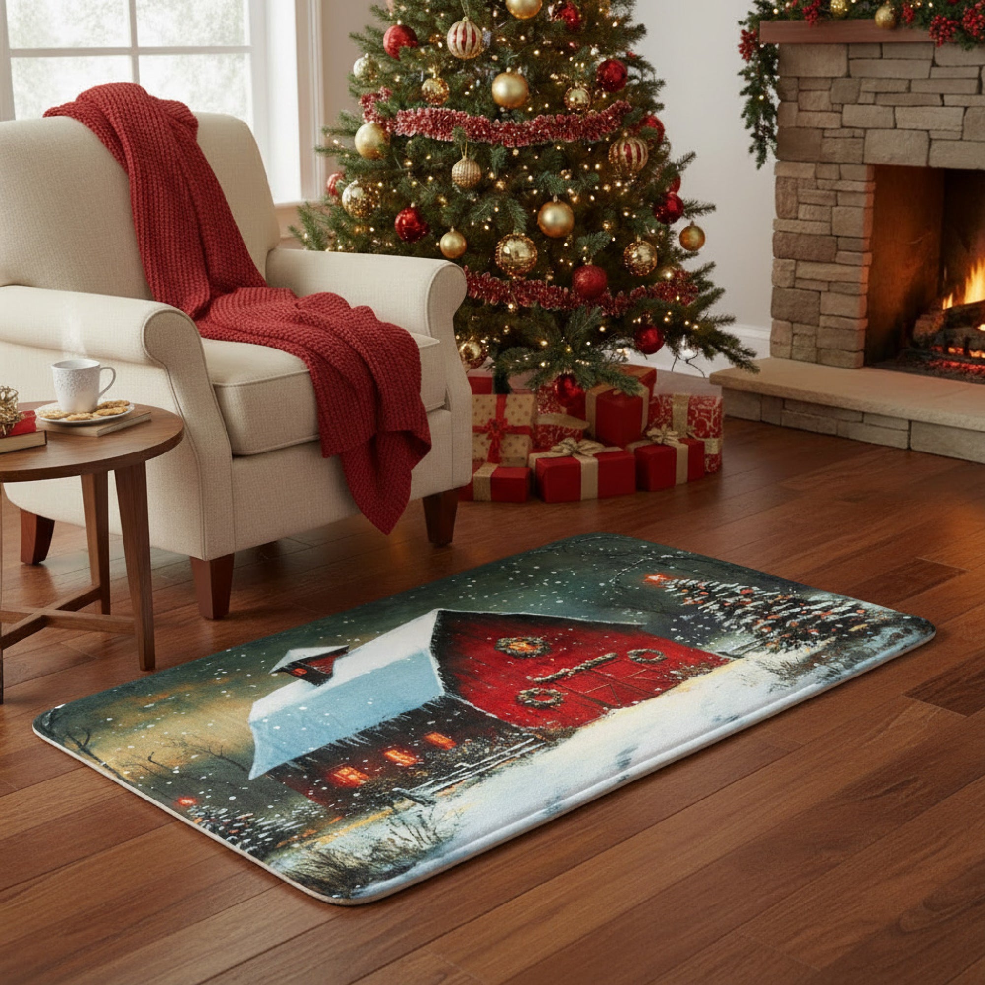 Memory Foam Digital Print Mat Red Barn, Holiday Decor