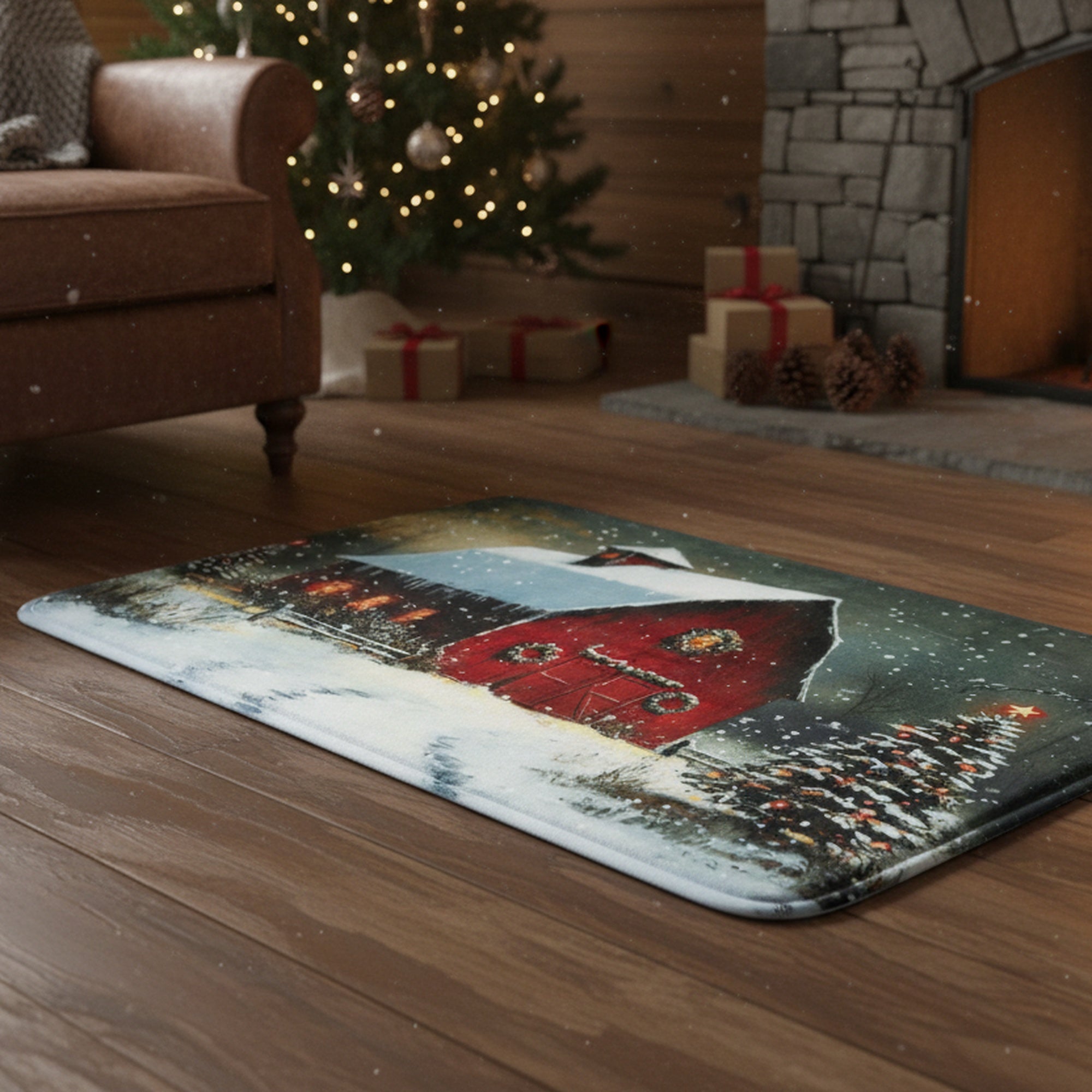 Memory Foam Digital Print Mat Red Barn, Holiday Decor