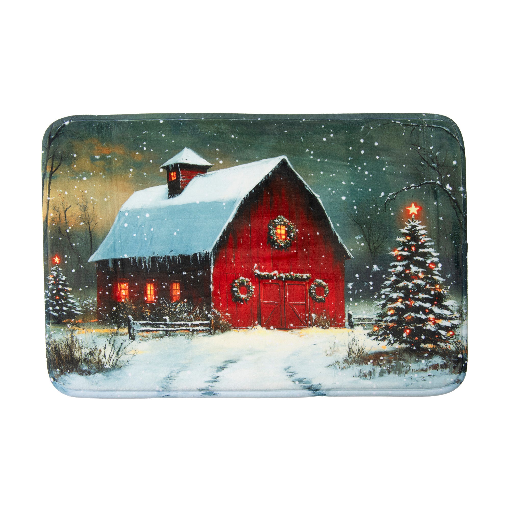 Memory Foam Digital Print Mat Red Barn, Holiday Decor