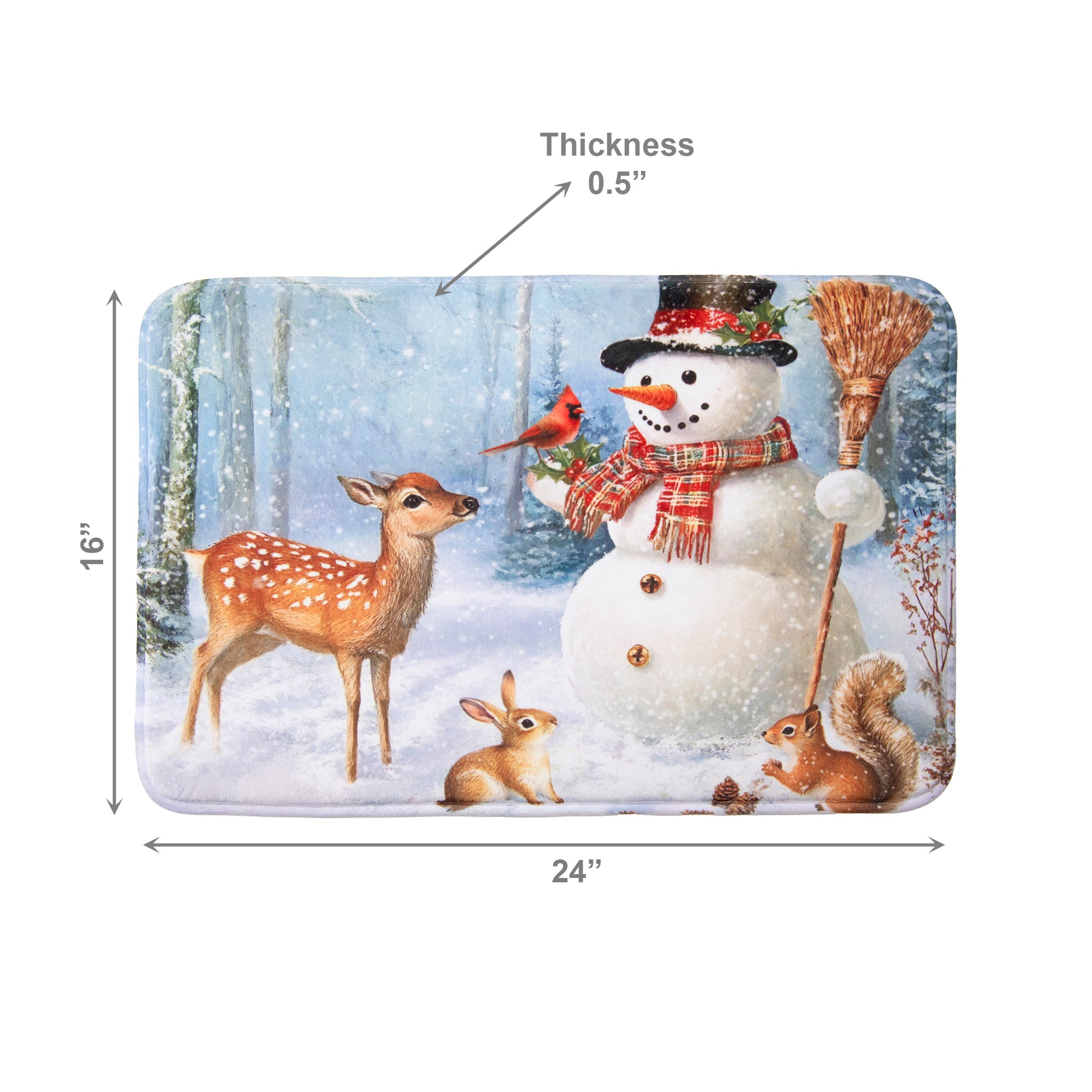 Memory Foam Digital Print Mat Snowman and Forest Animals, Christmas, Holiday Decor