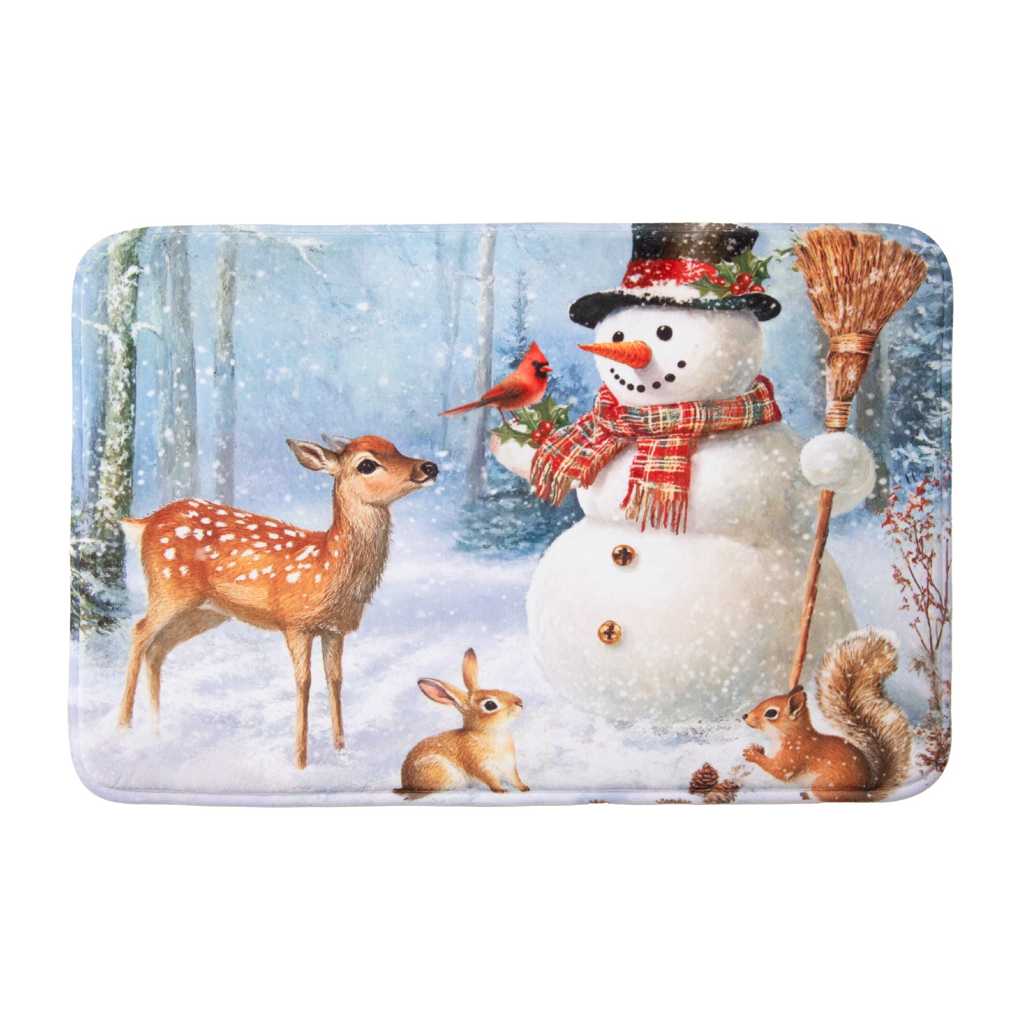 Memory Foam Digital Print Mat Snowman and Forest Animals, Christmas, Holiday Decor