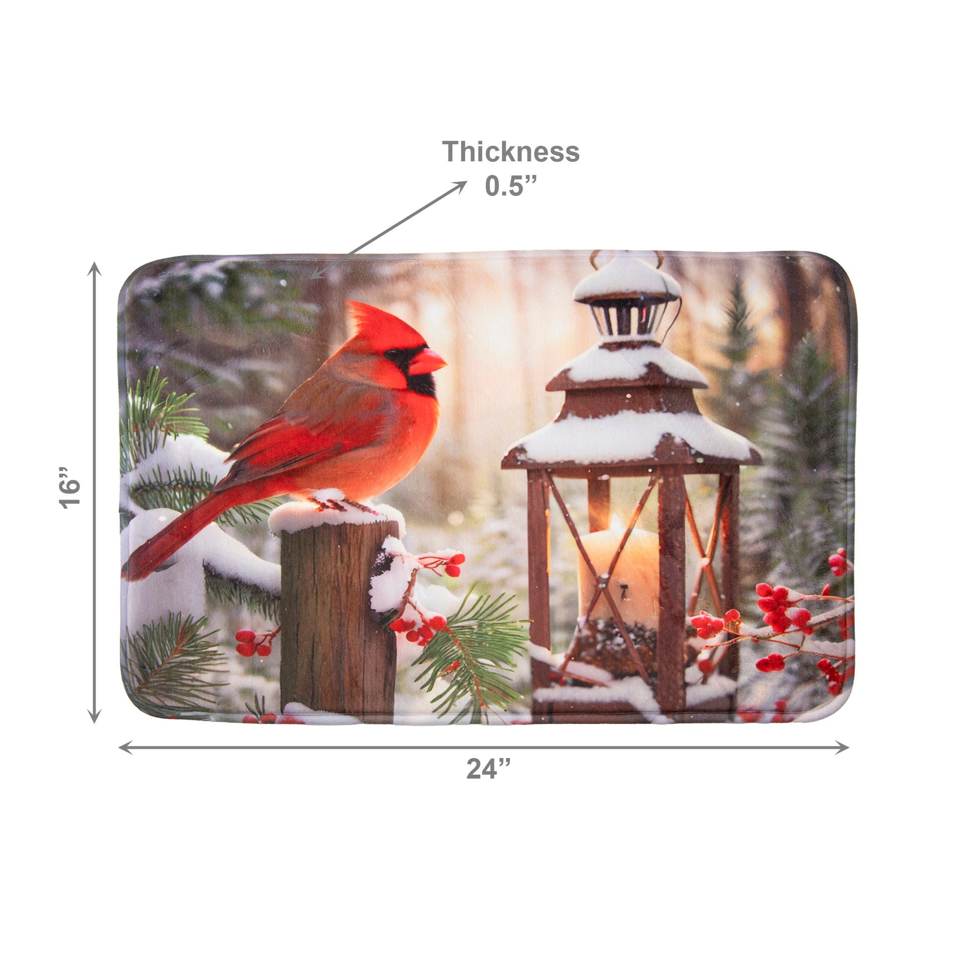 Memory Foam Digital Print Mat Cardinal with Lantern, Christmas, Lantern, Holiday Decor