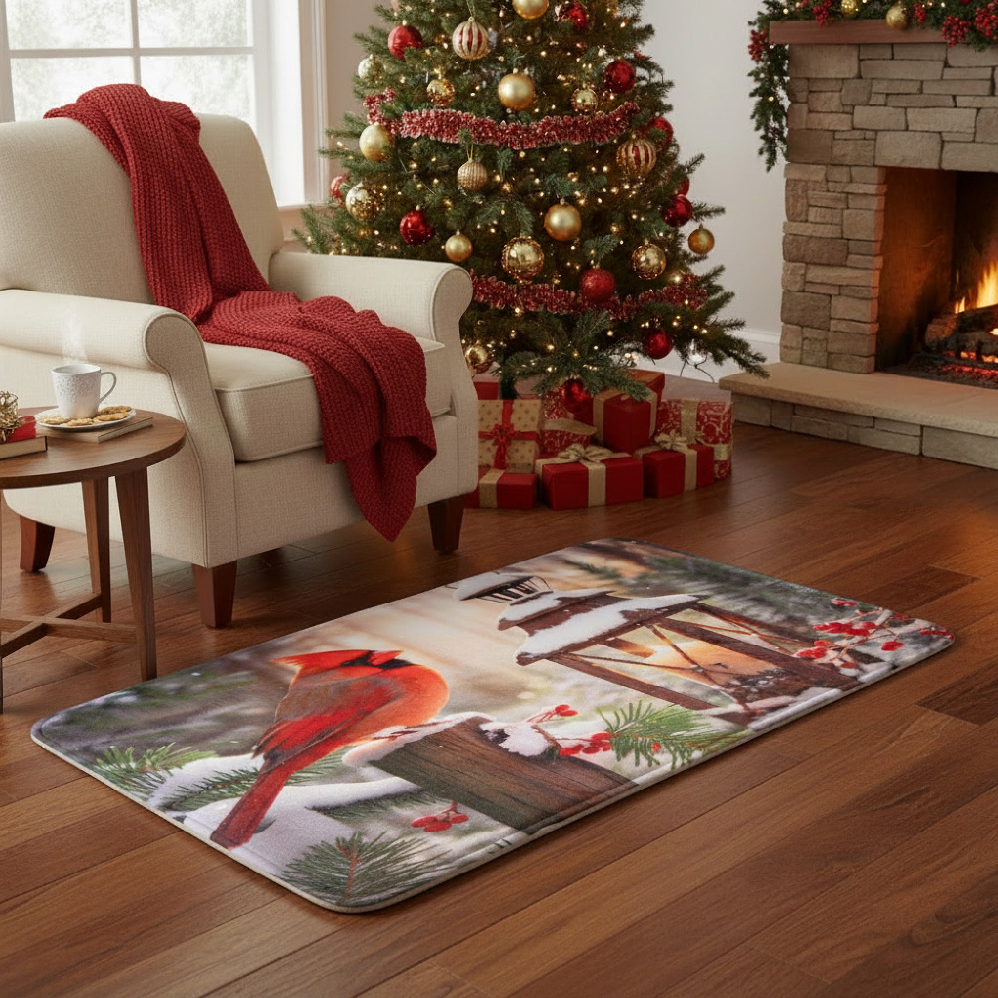Memory Foam Digital Print Mat Cardinal with Lantern, Christmas, Lantern, Holiday Decor