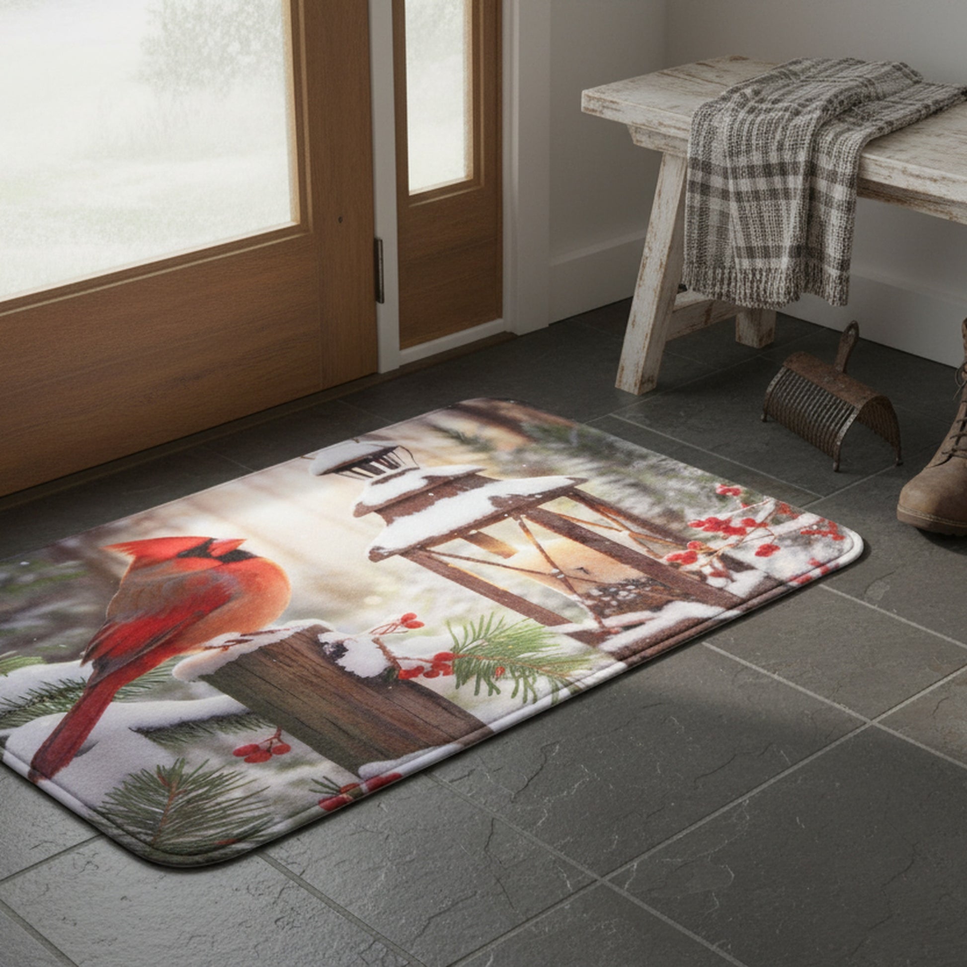 Memory Foam Digital Print Mat Cardinal with Lantern, Christmas, Lantern, Holiday Decor