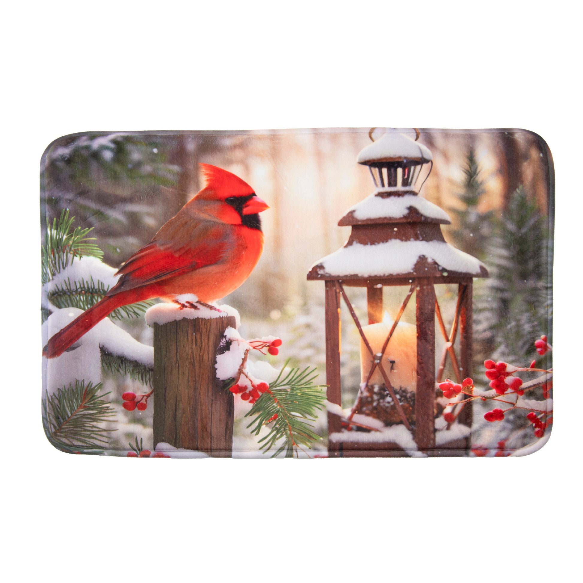 Memory Foam Digital Print Mat Cardinal with Lantern, Christmas, Lantern, Holiday Decor