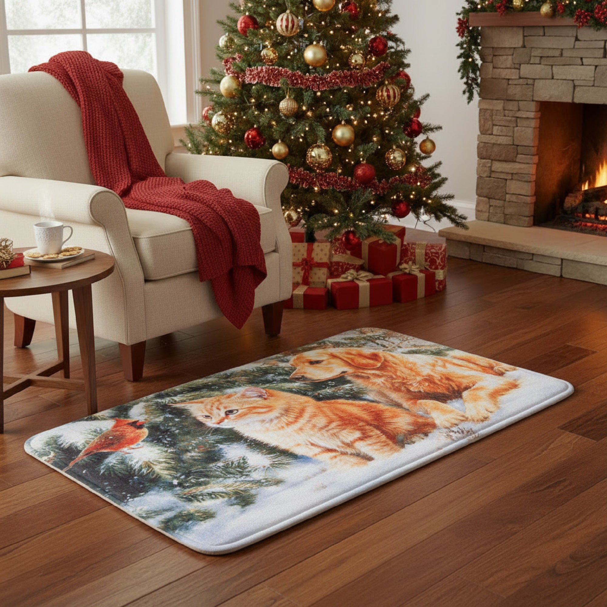 Memory Foam Digital Print Mat Cardinal, Cat, Dog, Christmas, Holiday Decor