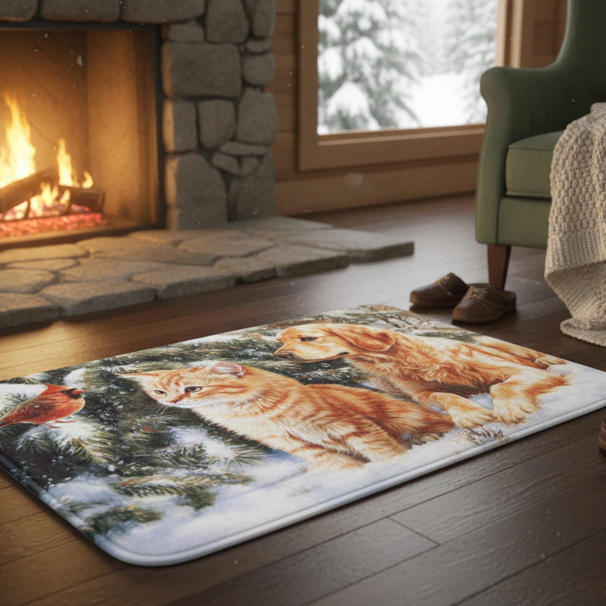 Memory Foam Digital Print Mat Cardinal, Cat, Dog, Christmas, Holiday Decor