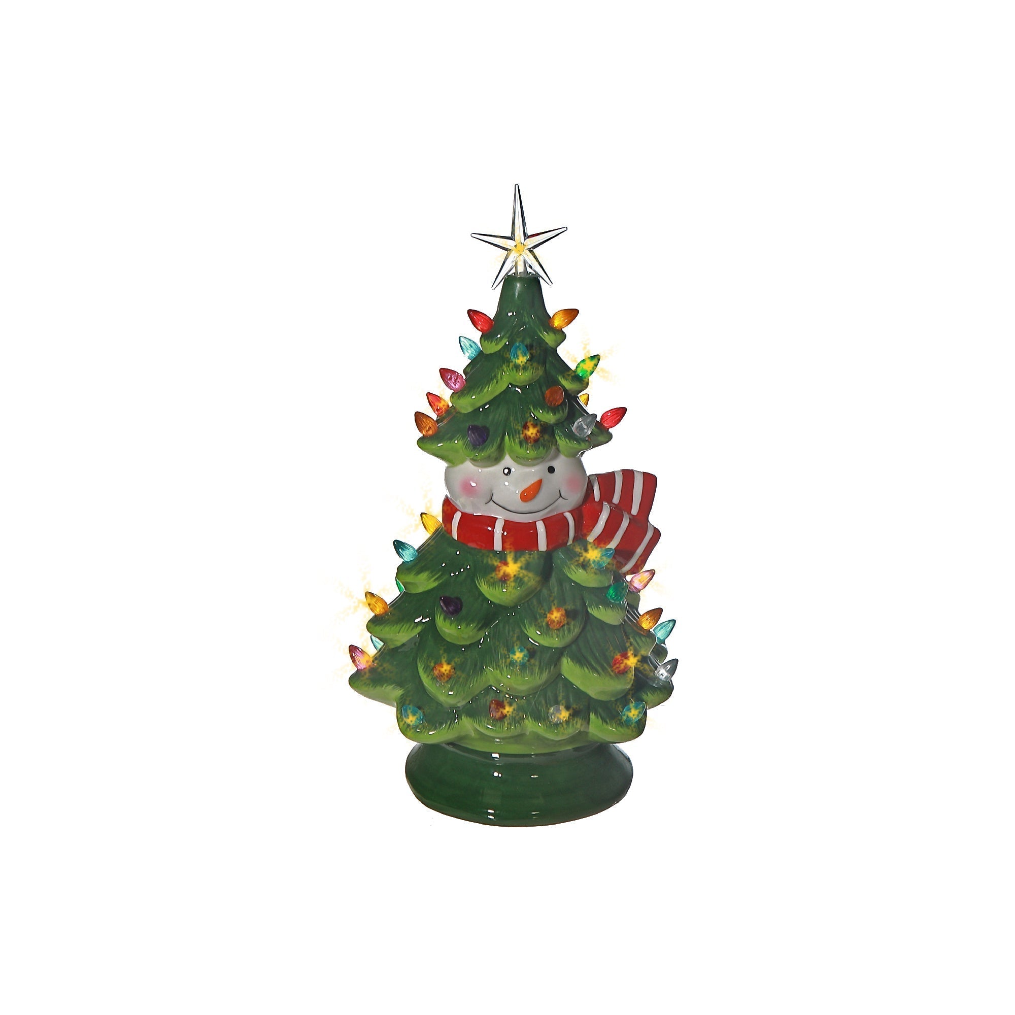 LED Ceramic Tabletop Snowman Christmas Tree – Holiday Table Decor