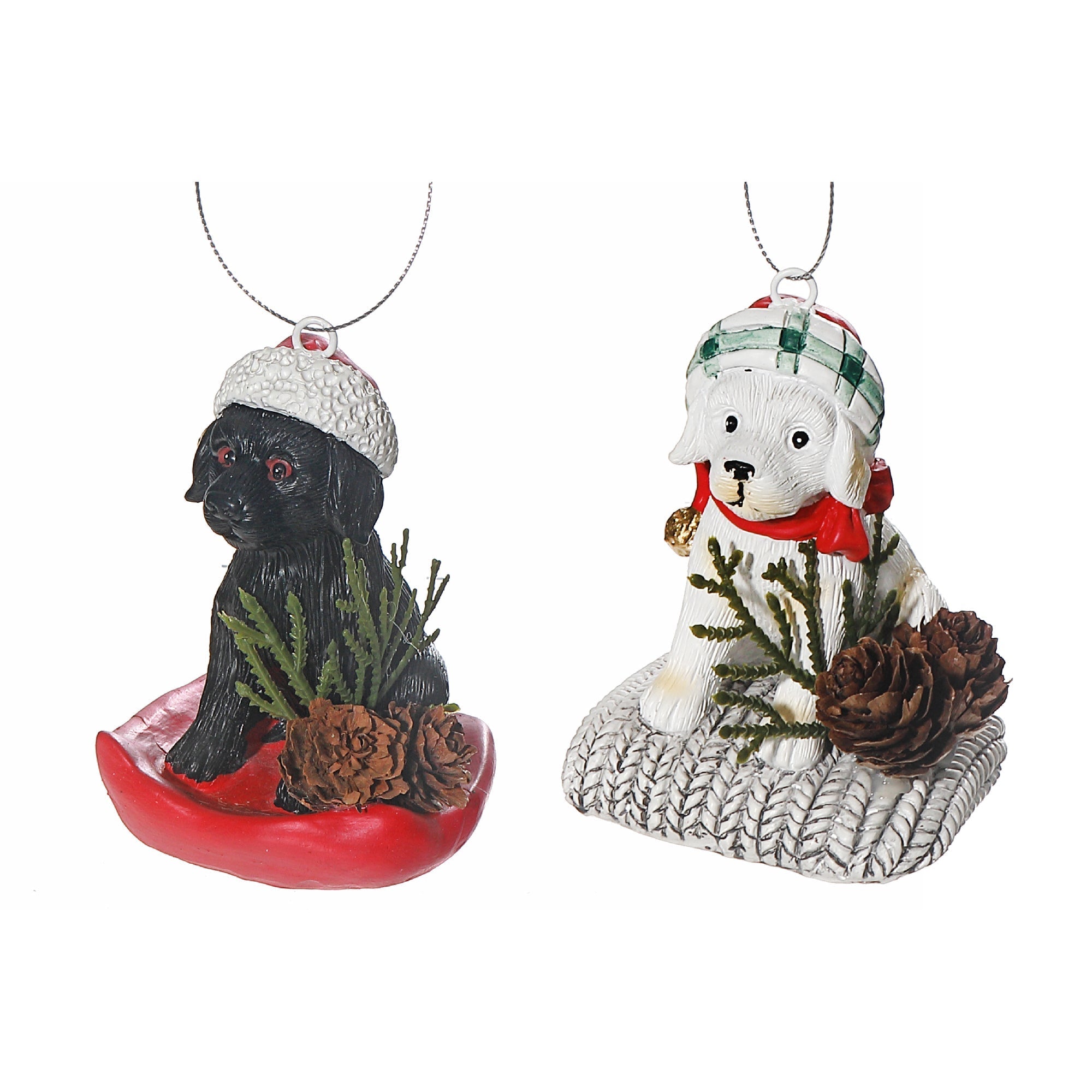 Christmas Resin Dog Decor Set of 2 – Holiday Table Decoration