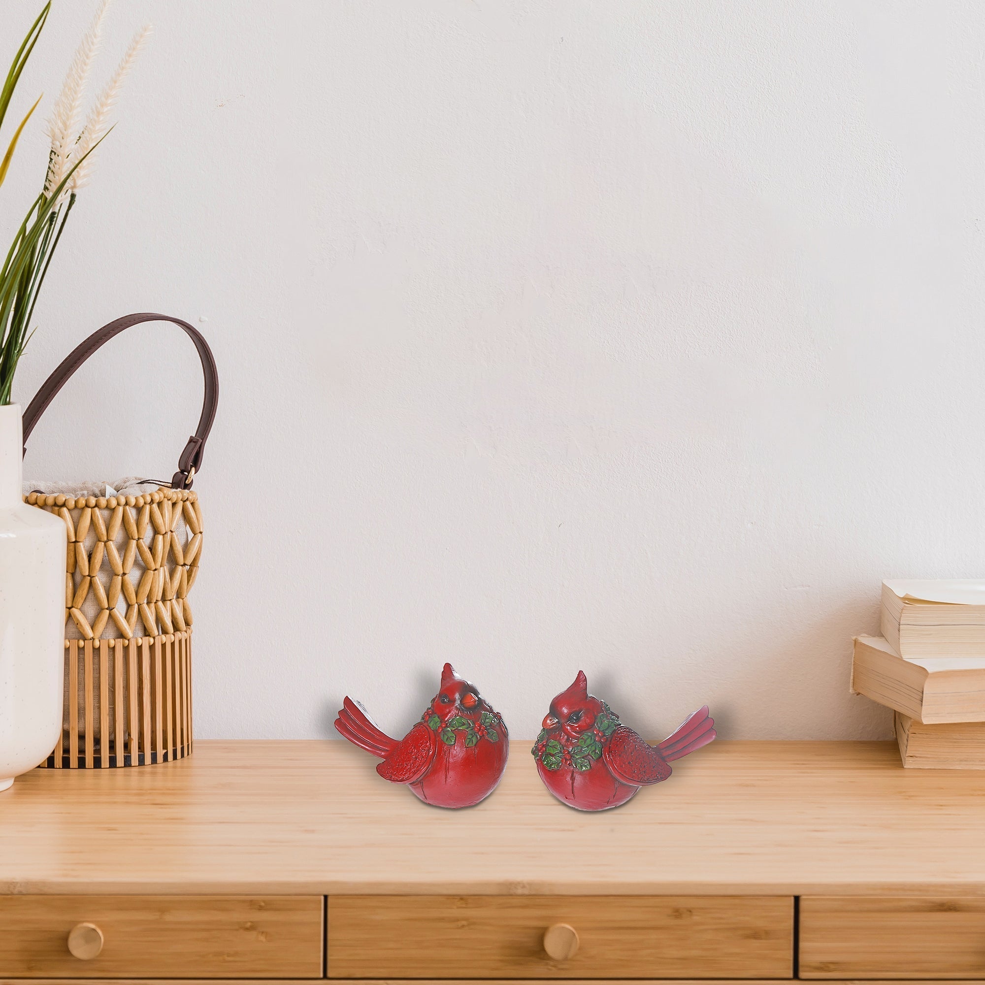 Ceramic Cardinal Bird Decor, Christmas Cardinal Figurines, Holiday Tabletop Decor - Set Of 2