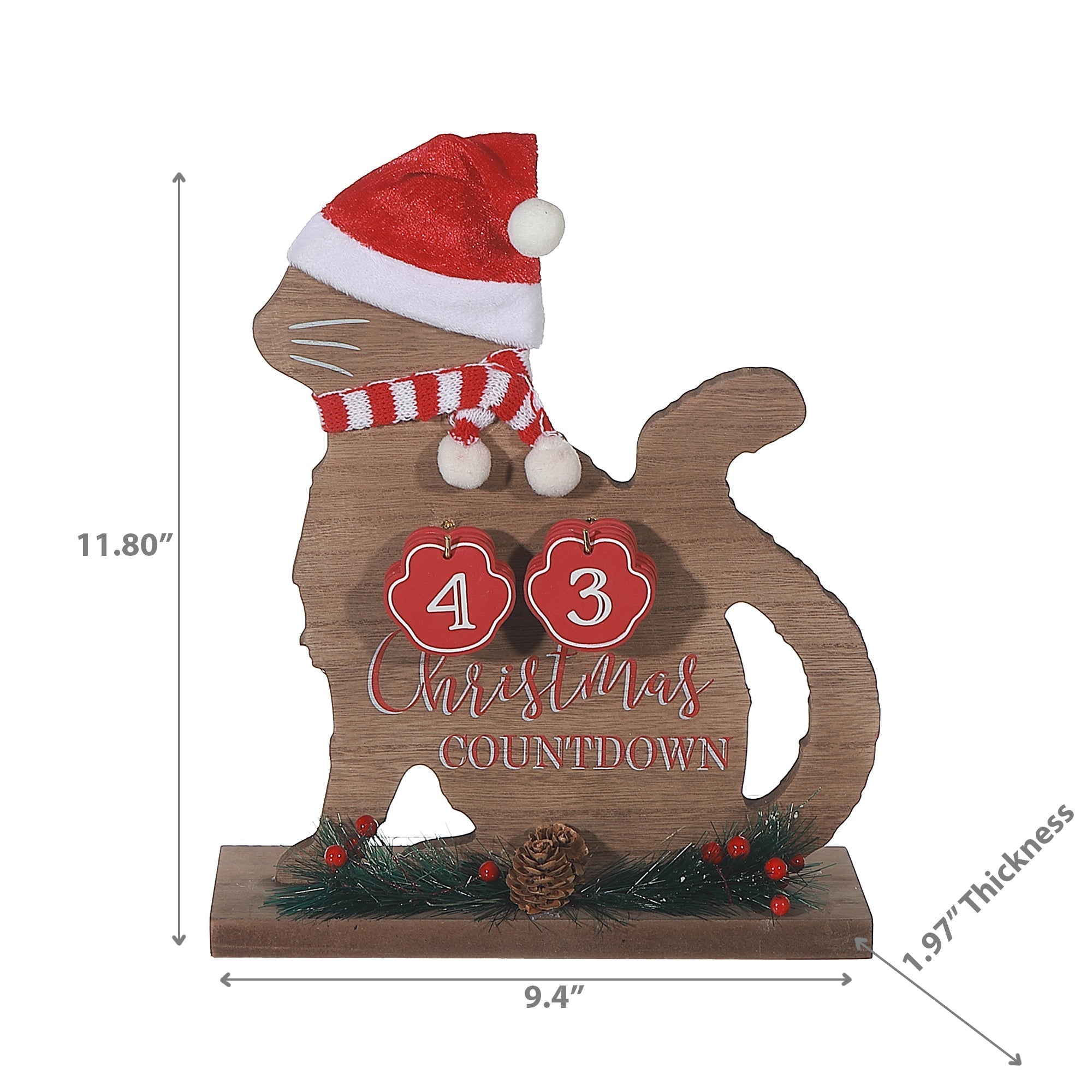 Wooden Cat Christmas Countdown Calendar – Holiday Decoration