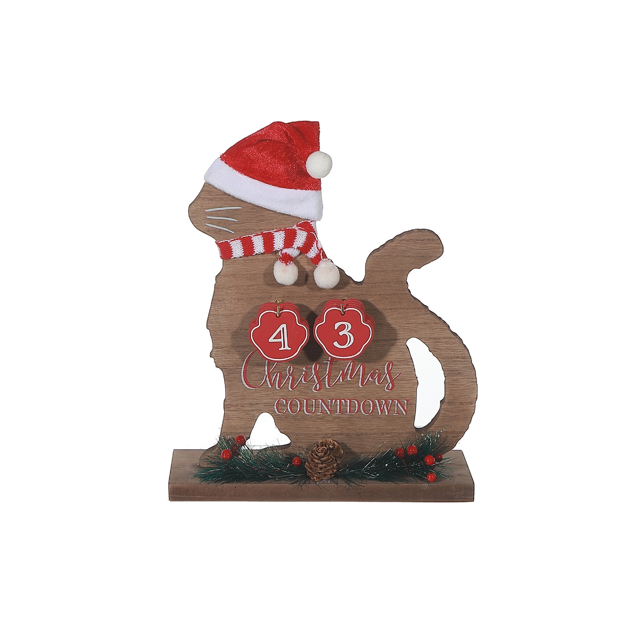 Wooden Cat Christmas Countdown Calendar – Holiday Decoration