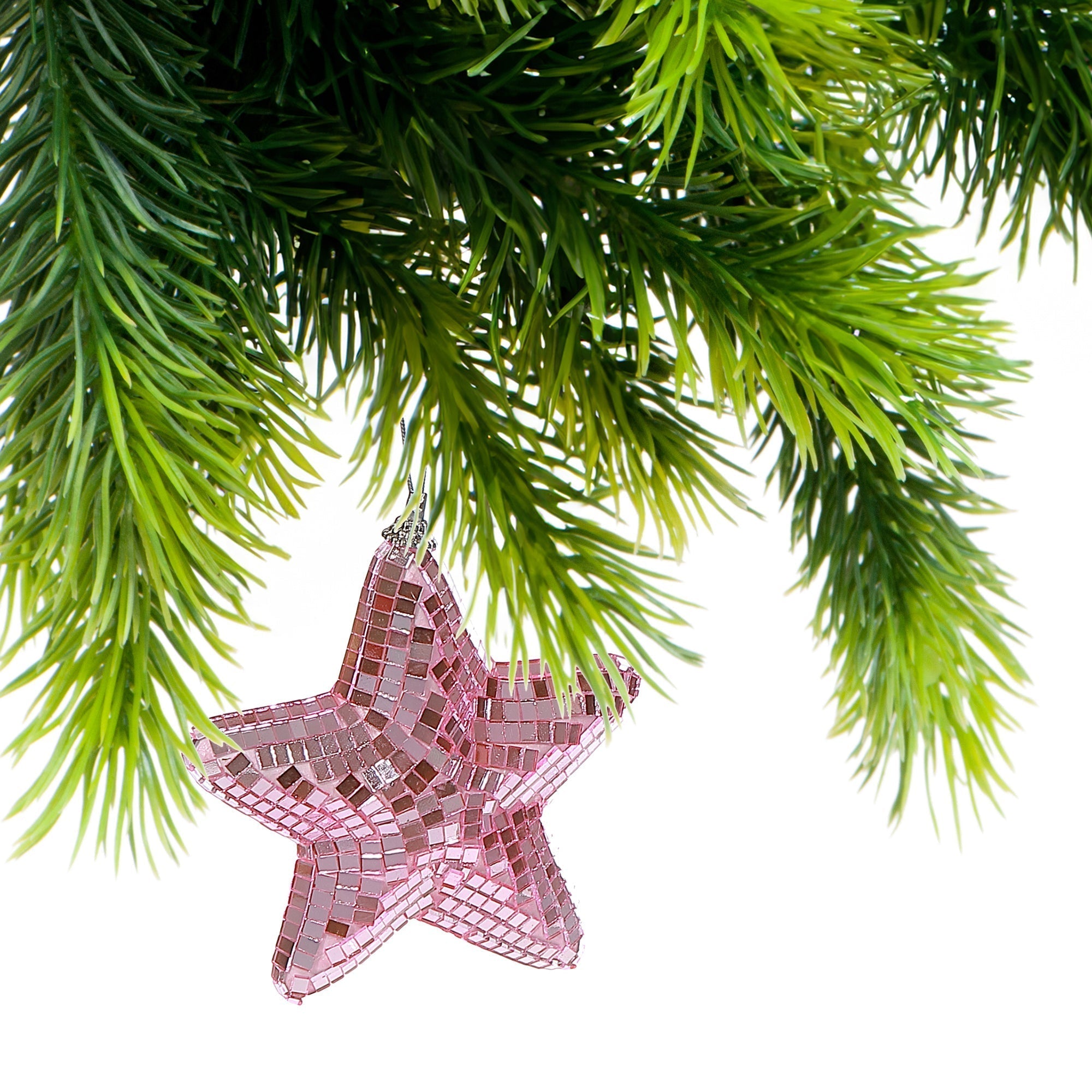 Sparkly Glass Star Christmas Ornaments, Holiday Tree Decorations, Shiny Hanging Star Ornaments, Set of 2