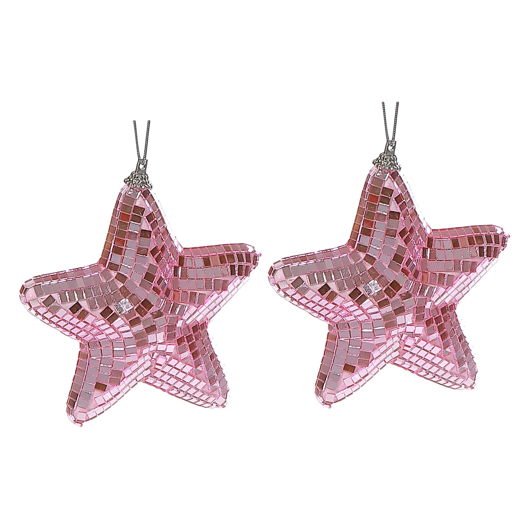 Sparkly Glass Star Christmas Ornaments, Holiday Tree Decorations, Shiny Hanging Star Ornaments, Set of 2