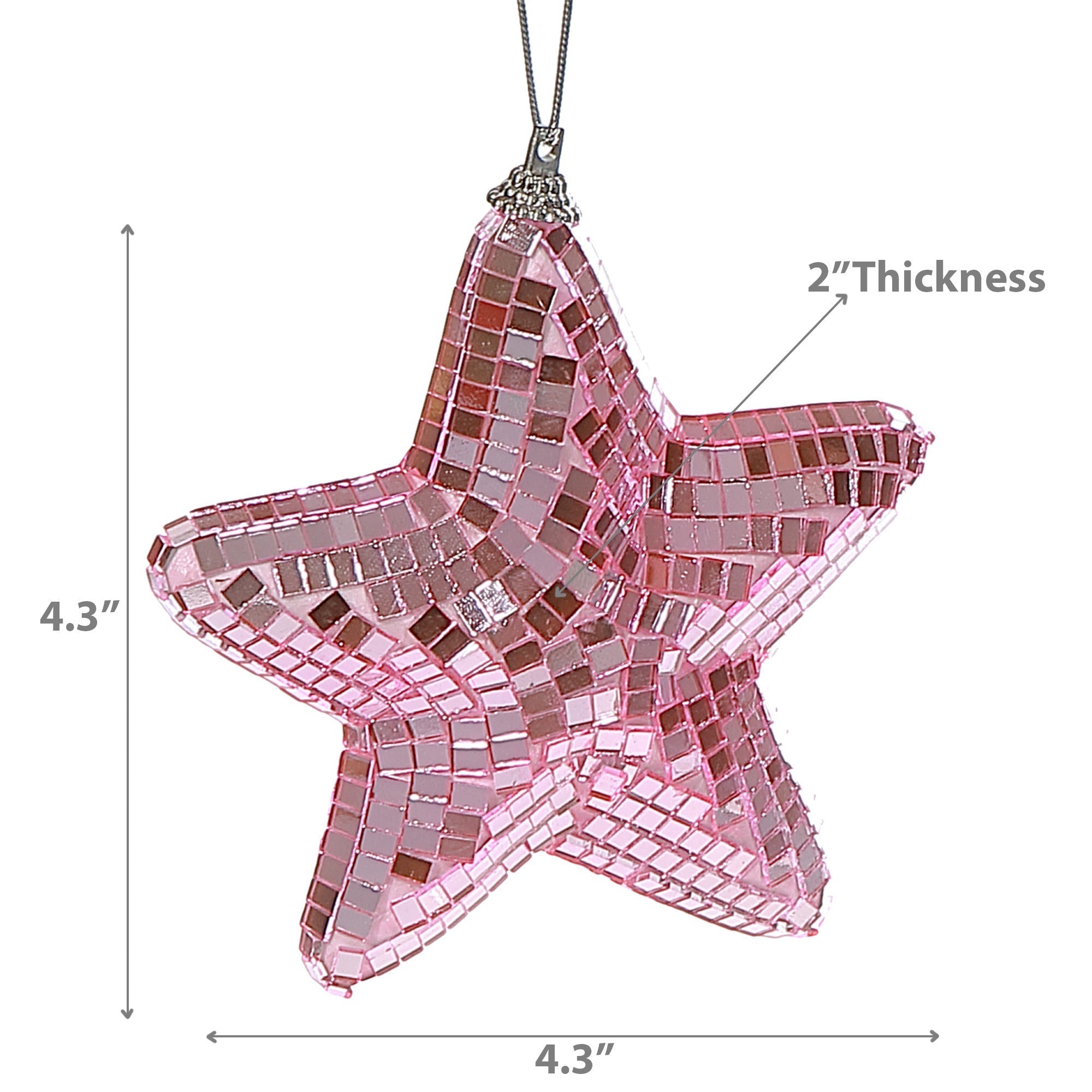 Sparkly Glass Star Christmas Ornaments, Holiday Tree Decorations, Shiny Hanging Star Ornaments, Set of 2