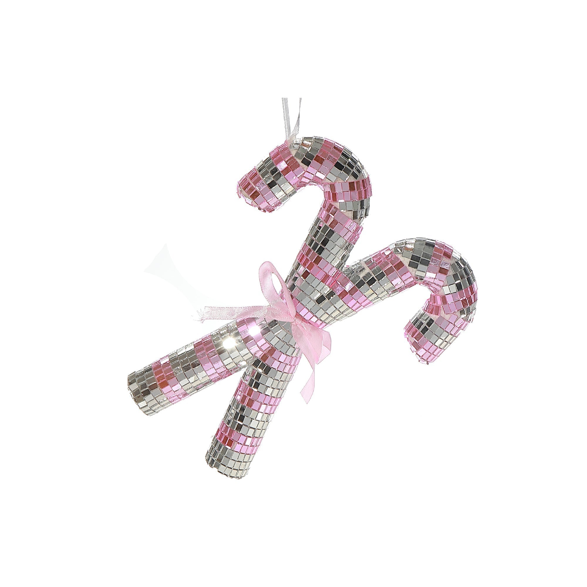 Sparkly Glass Double Candy Cane Christmas Ornament, Holiday Tree Decorations, Shiny Festive Hanging Ornament