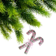 Sparkly Glass Double Candy Cane Christmas Ornament, Holiday Tree Decorations, Shiny Festive Hanging Ornament