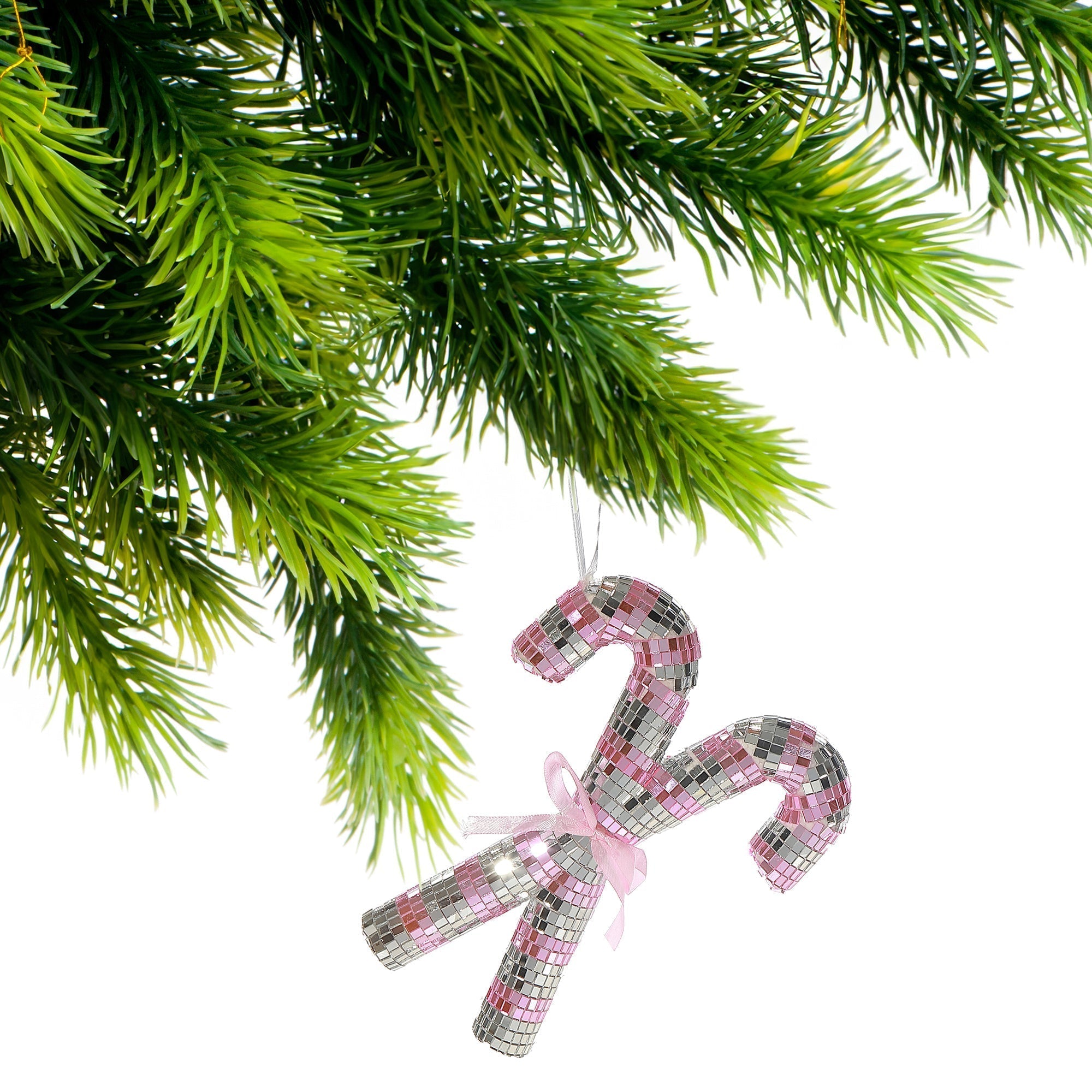 Sparkly Glass Double Candy Cane Christmas Ornament, Holiday Tree Decorations, Shiny Festive Hanging Ornament